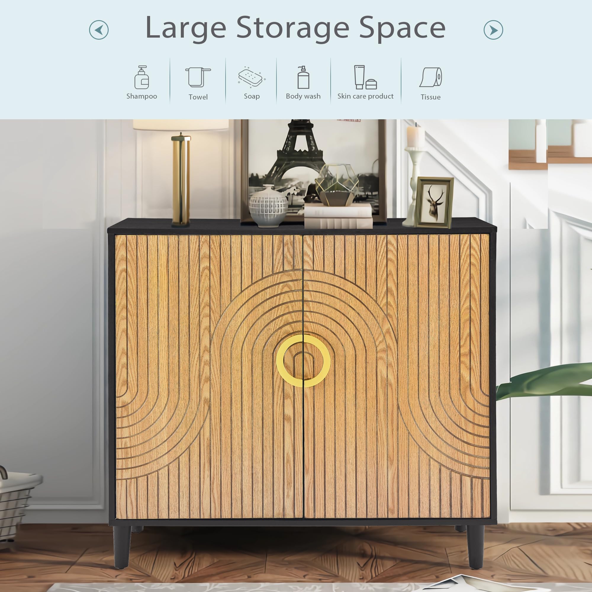 Multi-Function Storage Cabinet - Kitchen & Bathroom Sideboard Organizer with Shelves, Black | Perfect for Small Space Organization in Apartments, Dorms & Home Offices