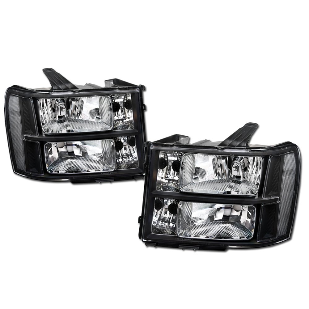 2007-2014 GMC Sierra 1500/2500HD/3500HD/Denali Replacement Headlights - OE Style Euro Black Crystal Clear Housing with Turn Signal & Parking Lights (Pair) | Durable LED Headlamps for Night Driving & Off-Road Use