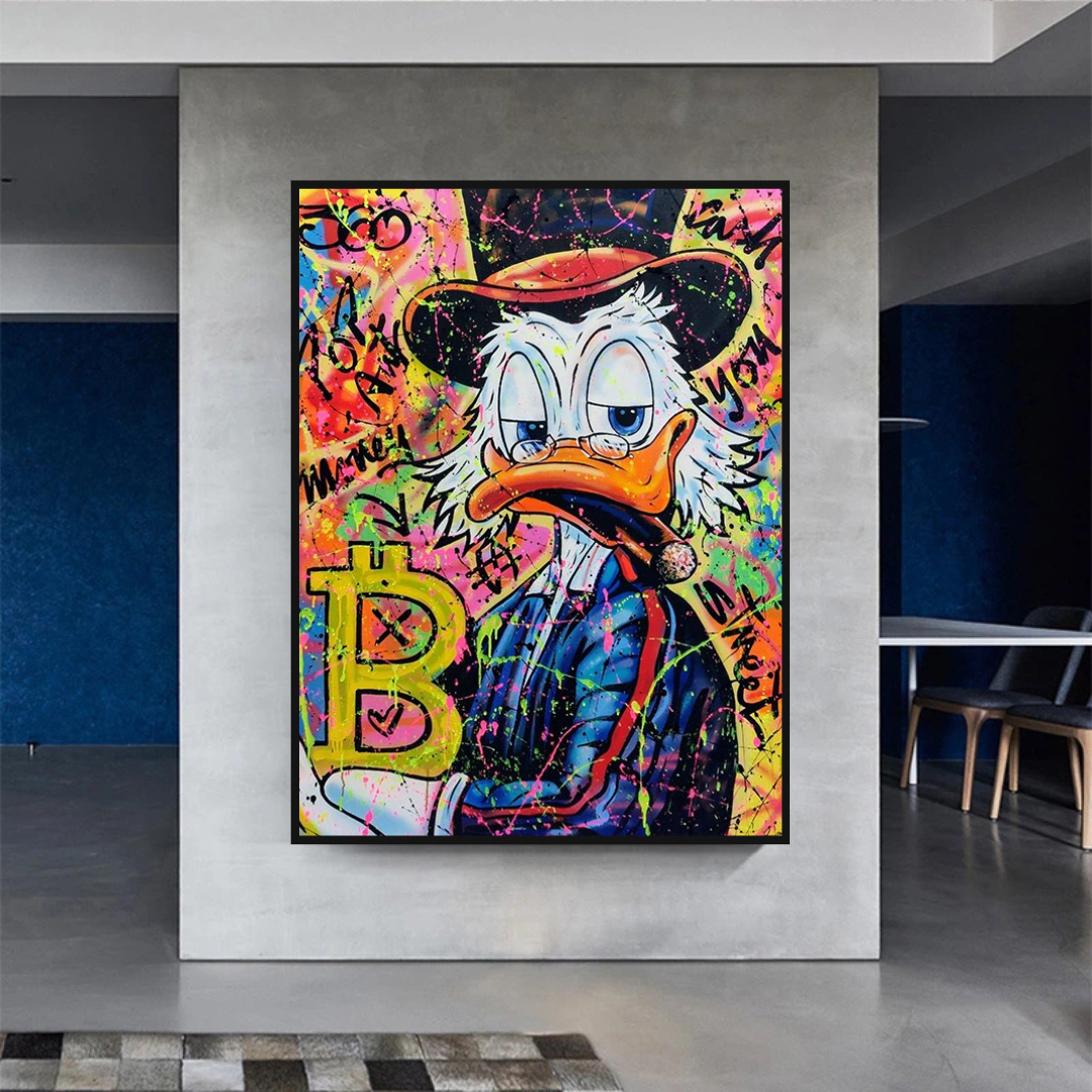Scrooge McDuck Bitcoin Millionaire Canvas Wall Art - Disney DuckTales Inspired Decor for Home, Office & Crypto Enthusiasts - Perfect Gift for Bitcoin Investors & Fans
