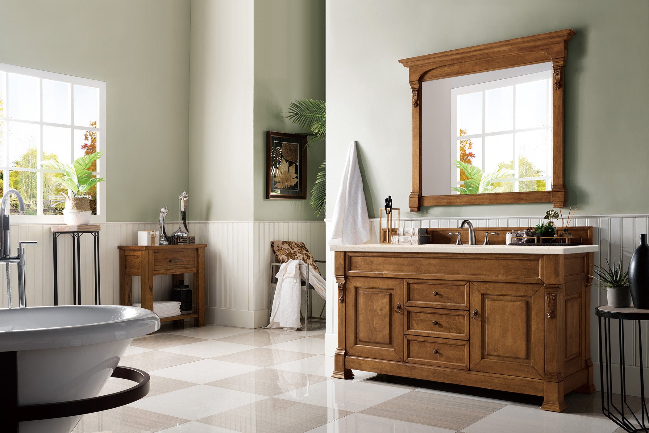 Brookfield 60 Inch Single Bathroom Vanity with Country Oak Finish & 3CM Eternal Marfil Quartz Countertop - Perfect for Modern Farmhouse, Rustic, or Traditional Bathroom Designs