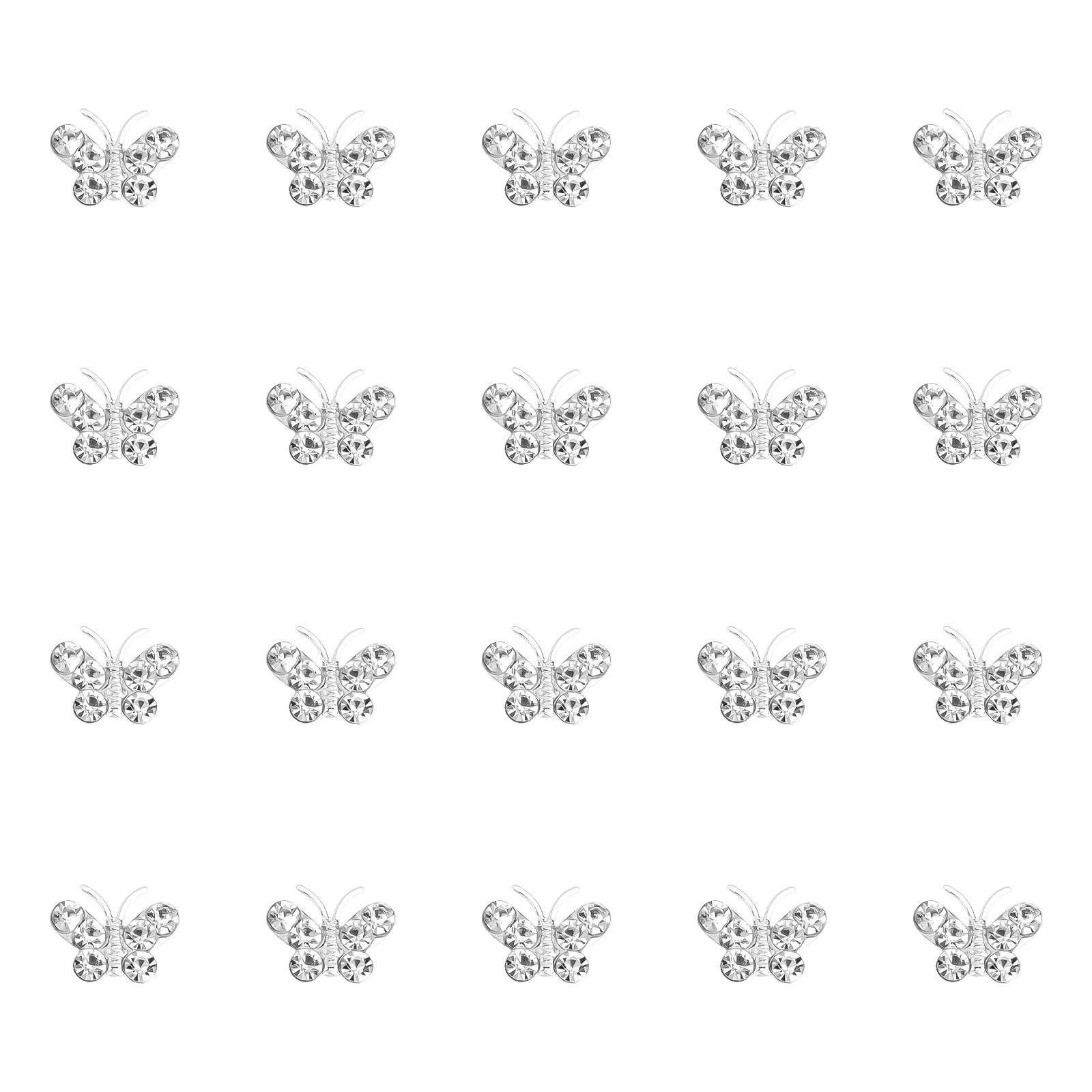 YISSION 20Pcs Mini Rhinestone Butterfly Hair Clips - Silver Cute Hair Pins for Women & Girls, Small Decorative Wedding Hair Barrettes, Bridal Hair Accessories - Perfect for Parties, Prom, Bridal Showers & Everyday Wear