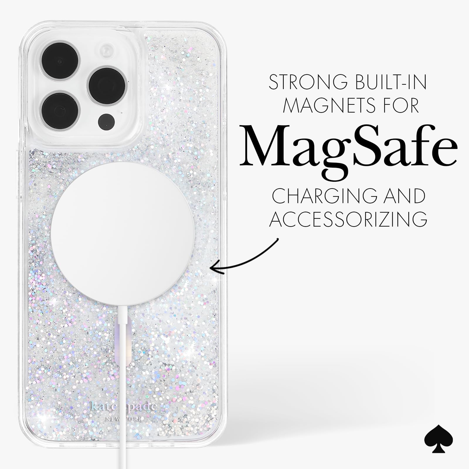 Kate Spade New York Liquid Glitter Iridescent iPhone 15 Pro Max Case | MagSafe Compatible | Stylish Protective Phone Cover for Women | Perfect for Work, Travel & Everyday Use