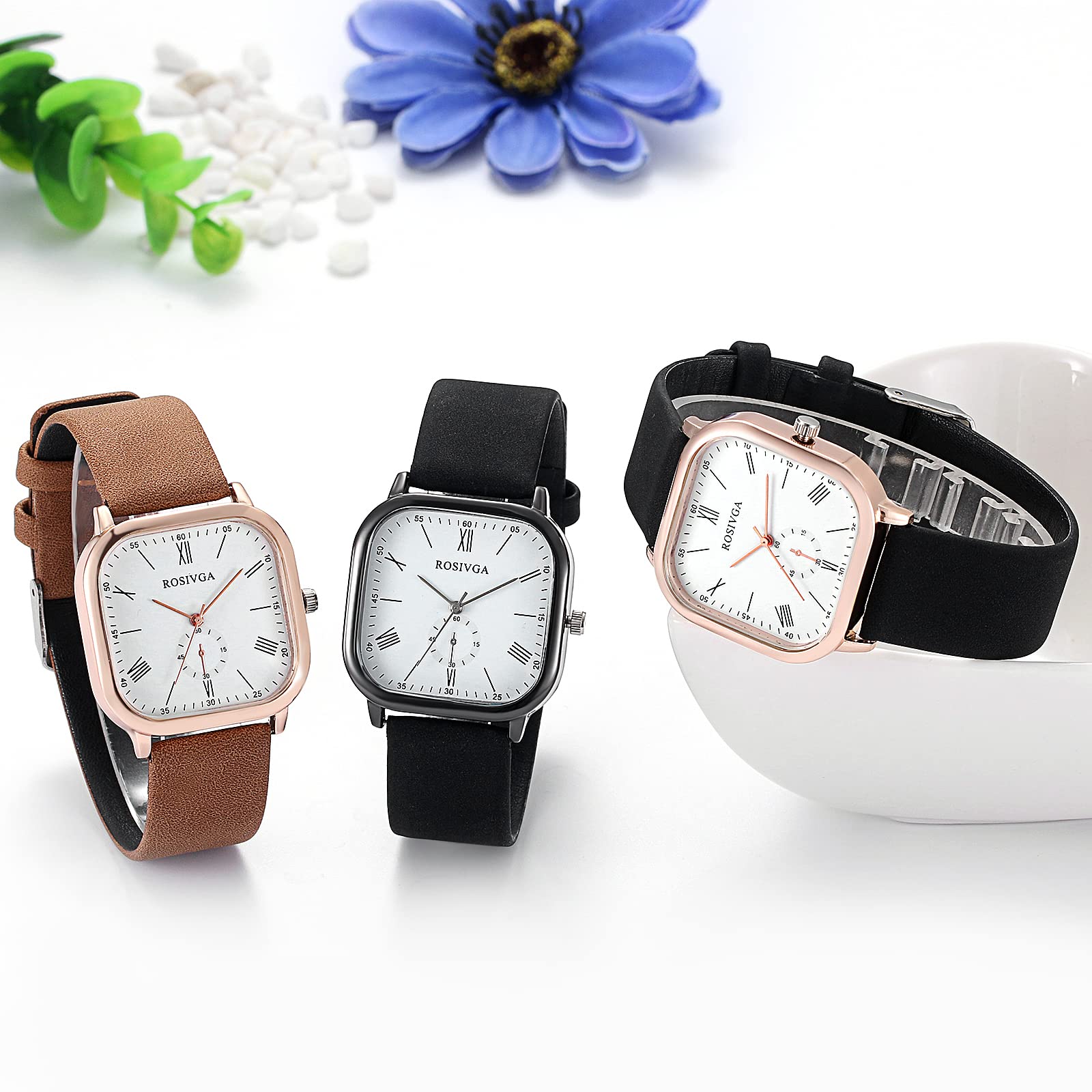 JewelryWe Women's Classic Square Dial Leather Strap Quartz Watch - Elegant Dress Watch for Office, Party & Everyday Wear
