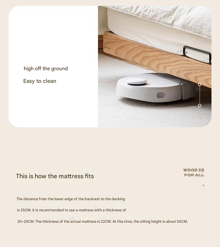 Solid Oak Wood Modern Minimalist Soft Leaning Bed Frame - Queen Size Platform Bed for Bedroom, Guest Room & Small Spaces