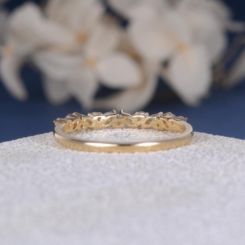 Vintage Cluster Moissanite Ring for Women - 14K Yellow Gold Marquise Stackable Wedding Band, Art Deco Inspired Jewelry for Bridal, Anniversary, and Special Occasions
