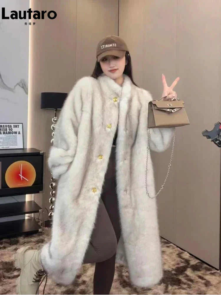 Luxury Women's Faux Fox Fur Coat - Warm Thick Fluffy Jacket with Stand Collar for Autumn Winter 2024 | Elegant Outerwear for Cold Weather, Parties & Fashion Outfits