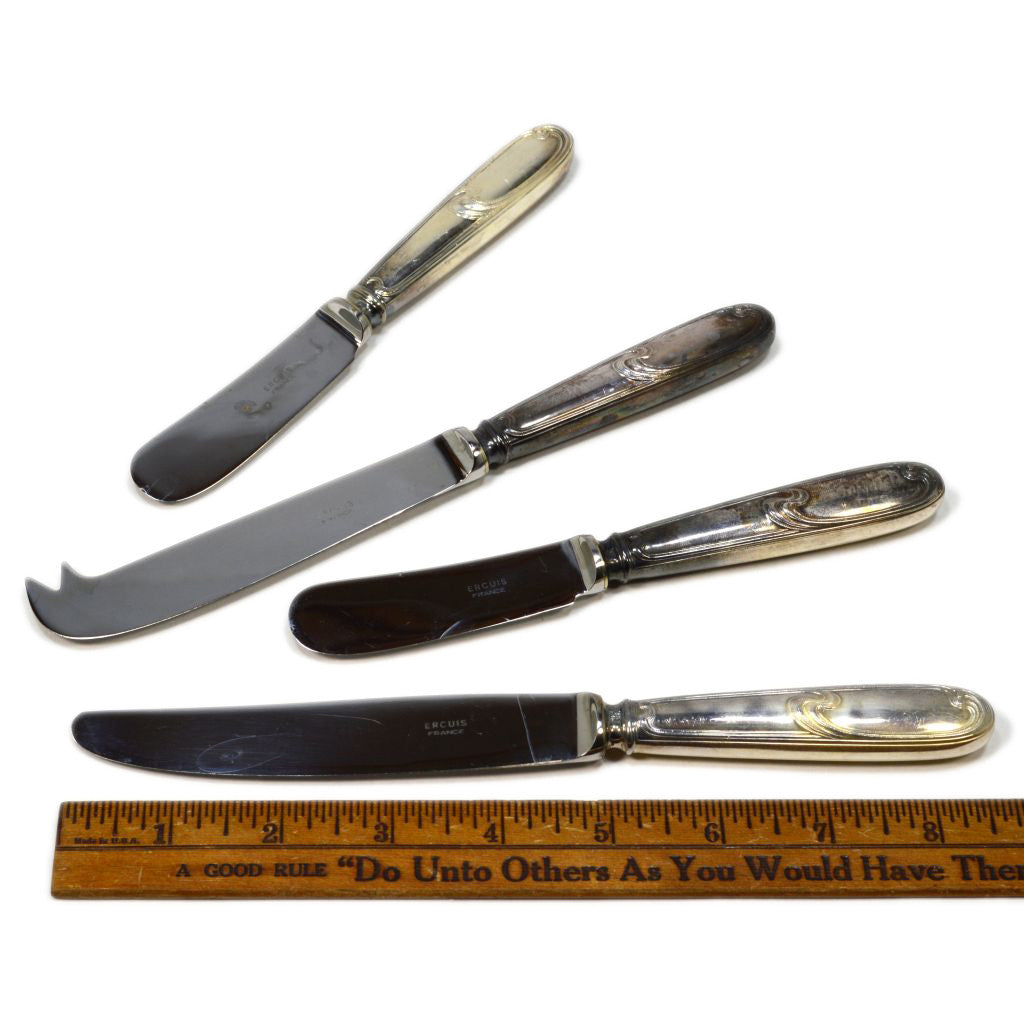 Vintage ERCUIS Silver Plated Flatware Set - 4 Assorted Knives with Wave Pattern for Elegant Dining & Collecting - Perfect for Dinner Parties, Antique Displays & Gift Giving