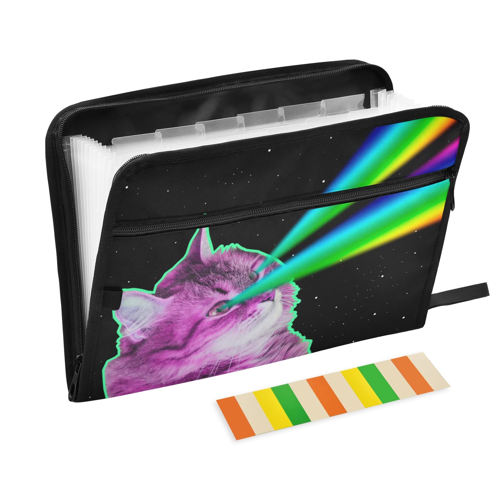 UMIRIKO Galaxy Cat 13 Pocket Expanding File Folder with Sticky Labels - Accordion Organizer for A4 Letter Size Documents - Zippered Closure Expanding File Folder for Office, School & Home Organization (20220430)