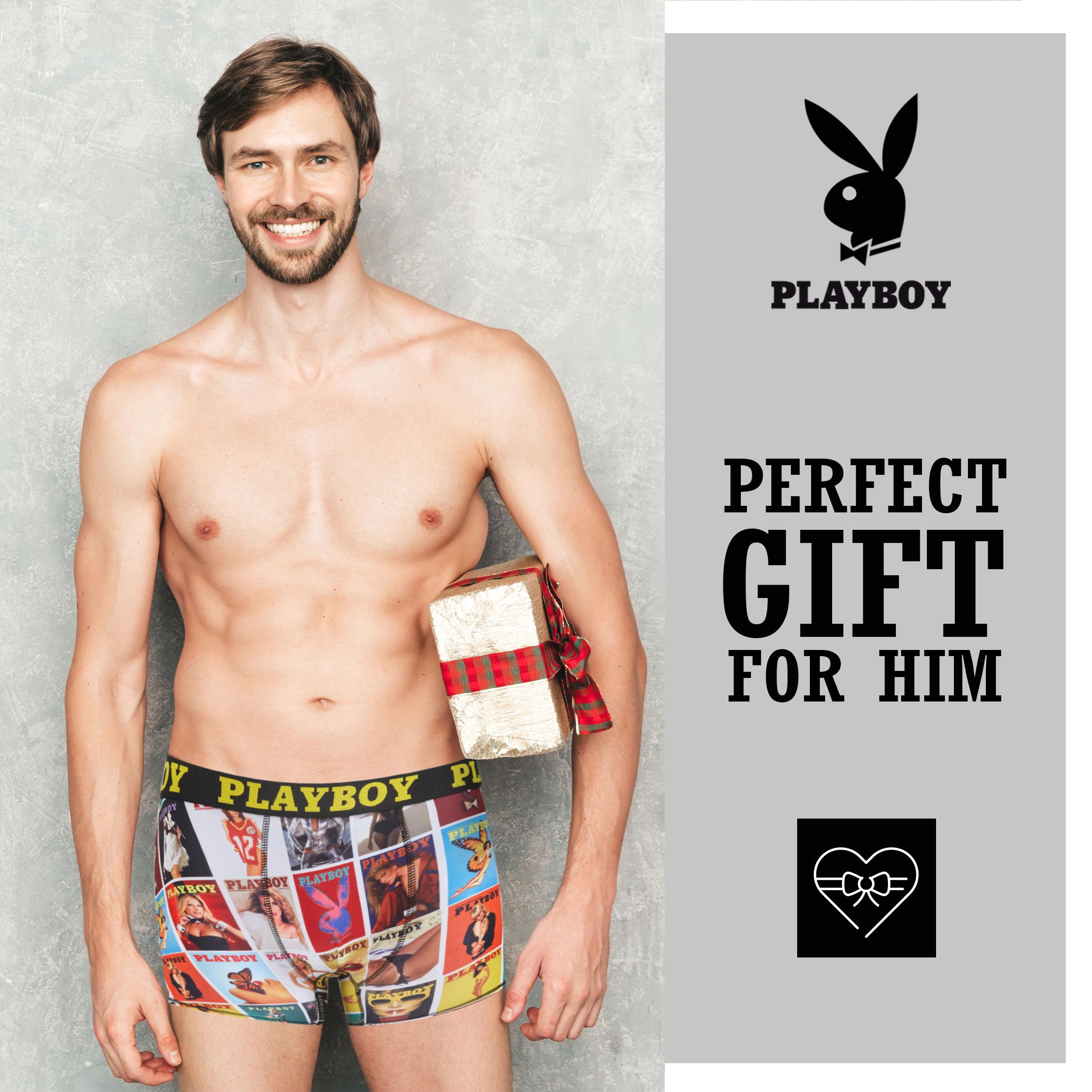 Playboy Men's Underwear - Comfortable Cotton Boxer Briefs for Men, Funny Novelty Gift for Boyfriend/Husband - Perfect for Casual Wear, Lounge & Gifts