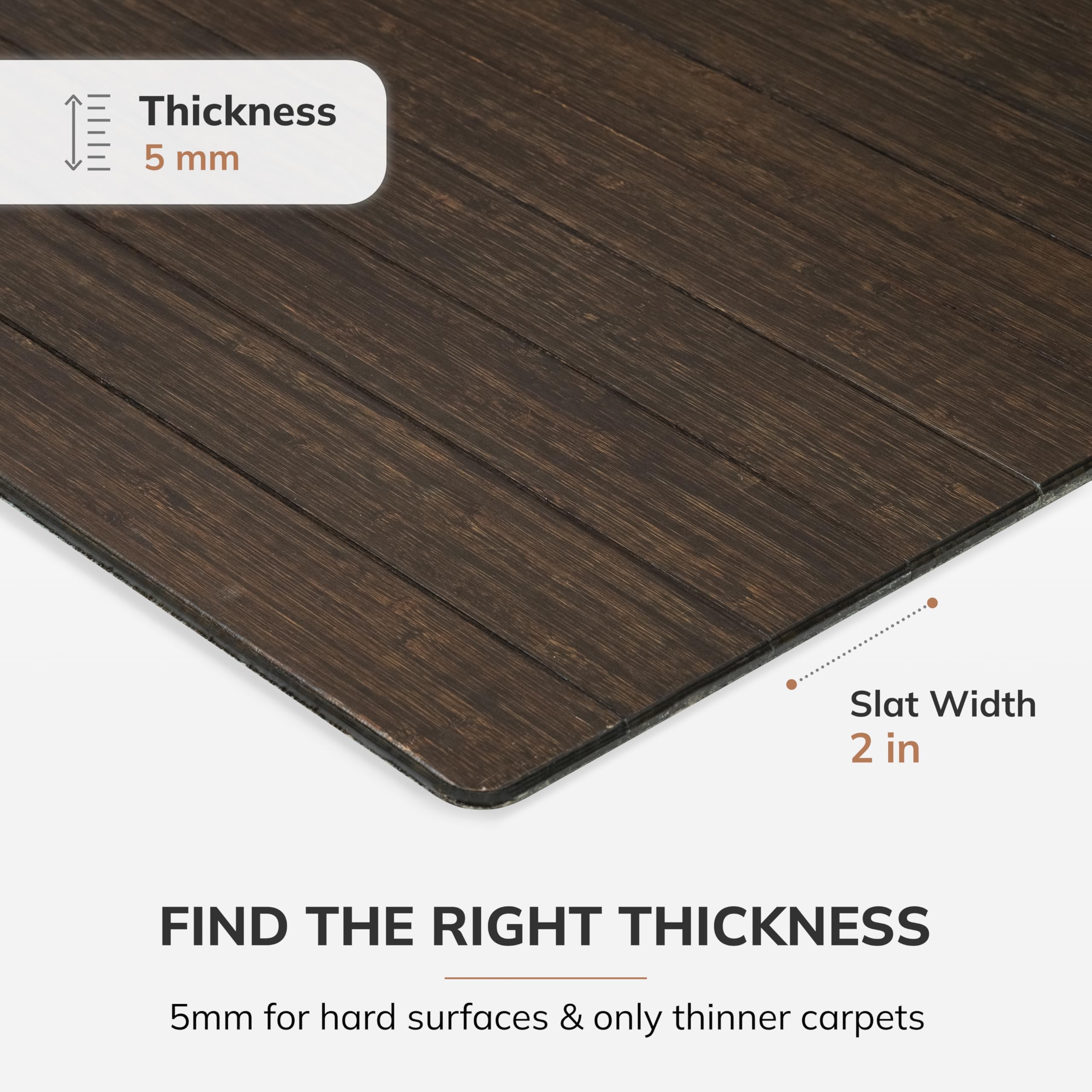Premium Bamboo Chair Mat - 5mm Thick, Anti-Slip & Heavy Duty for Hardwood Floors - Office & Home Floor Protector - Ideal for Workspaces, Gaming Setups & Home Offices