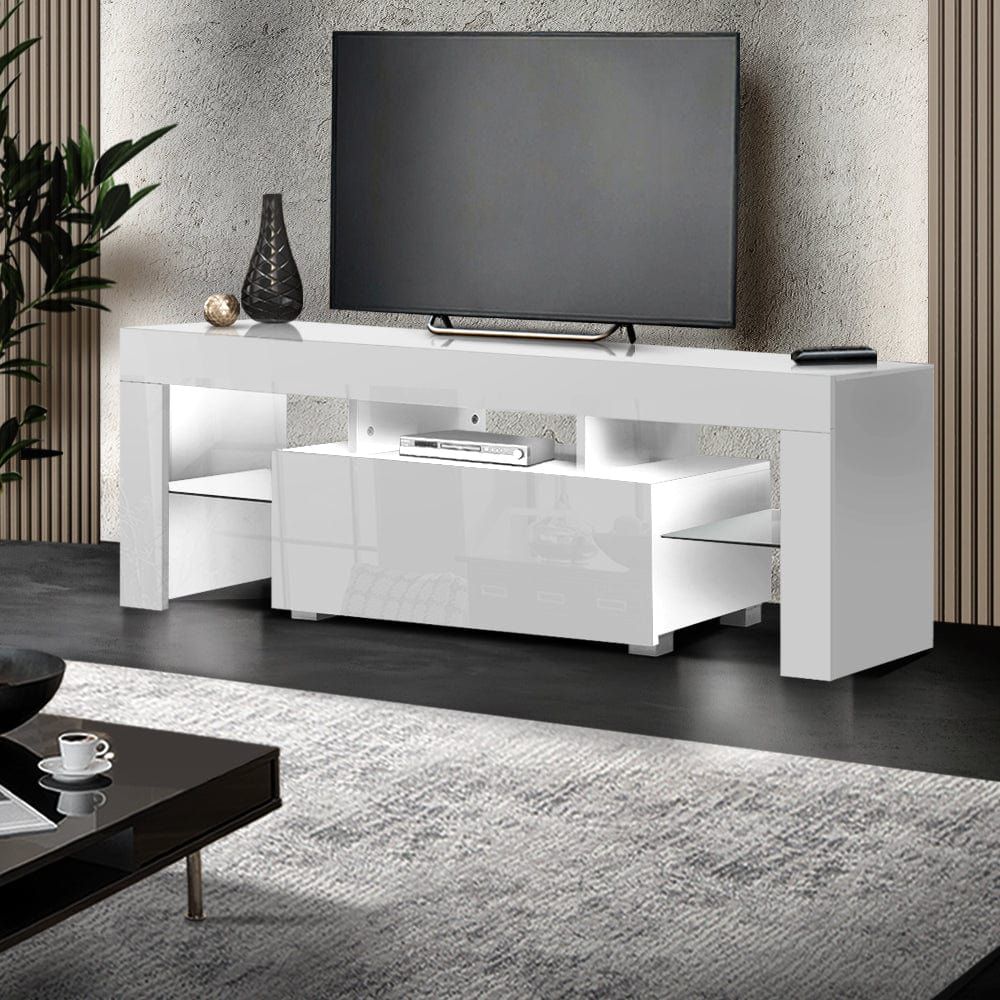 Artiss 130cm White LED TV Stand Entertainment Unit with Storage - Perfect for Living Room, Bedroom & Home Theater Setup