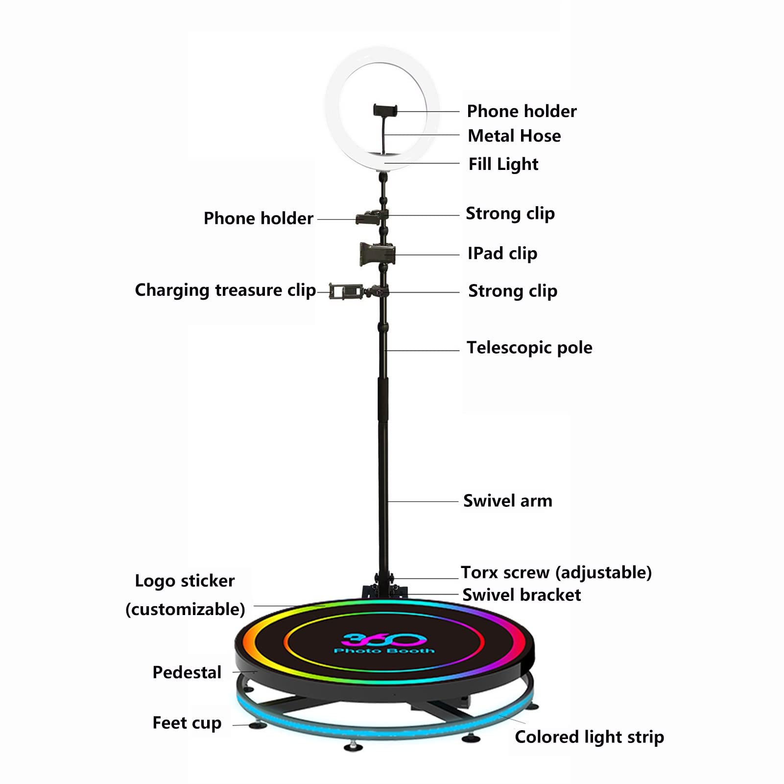 360 Photo Booth Machine with Ring Light & Remote Control - Automatic Slow Motion 360 Spin Camera for Parties, Events, Weddings - Free Custom Logo (100cm/39.4in Flight Case) - Perfect for Social Media, TikTok Videos & Birthday Celebrations