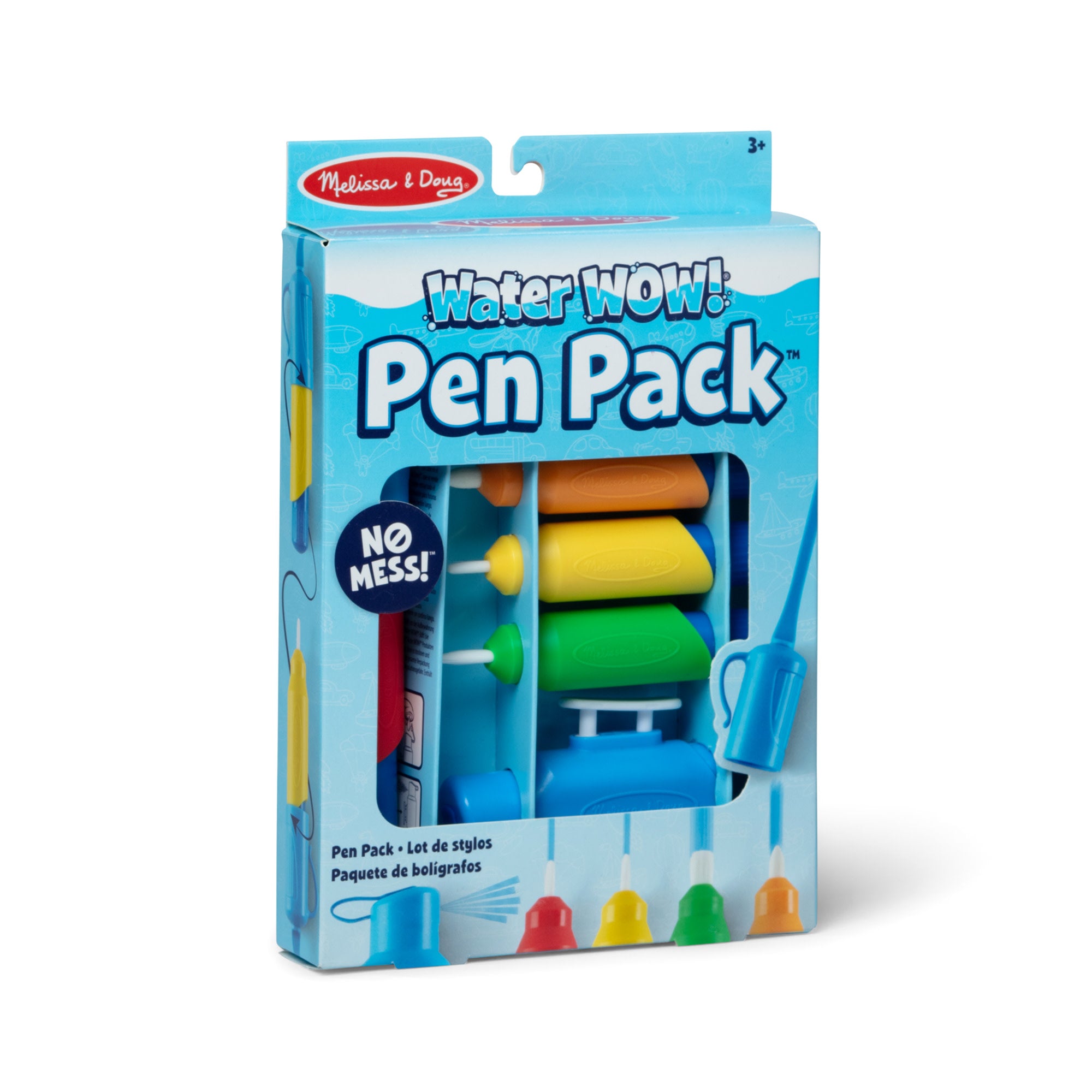 Water WOW! Reusable Water Coloring Book Pens Set - 4 Non-Toxic Water Pens with Sprayer & Tether Cap for Kids | Mess-Free Painting & Learning Activity for Travel, Restaurants & Home Play