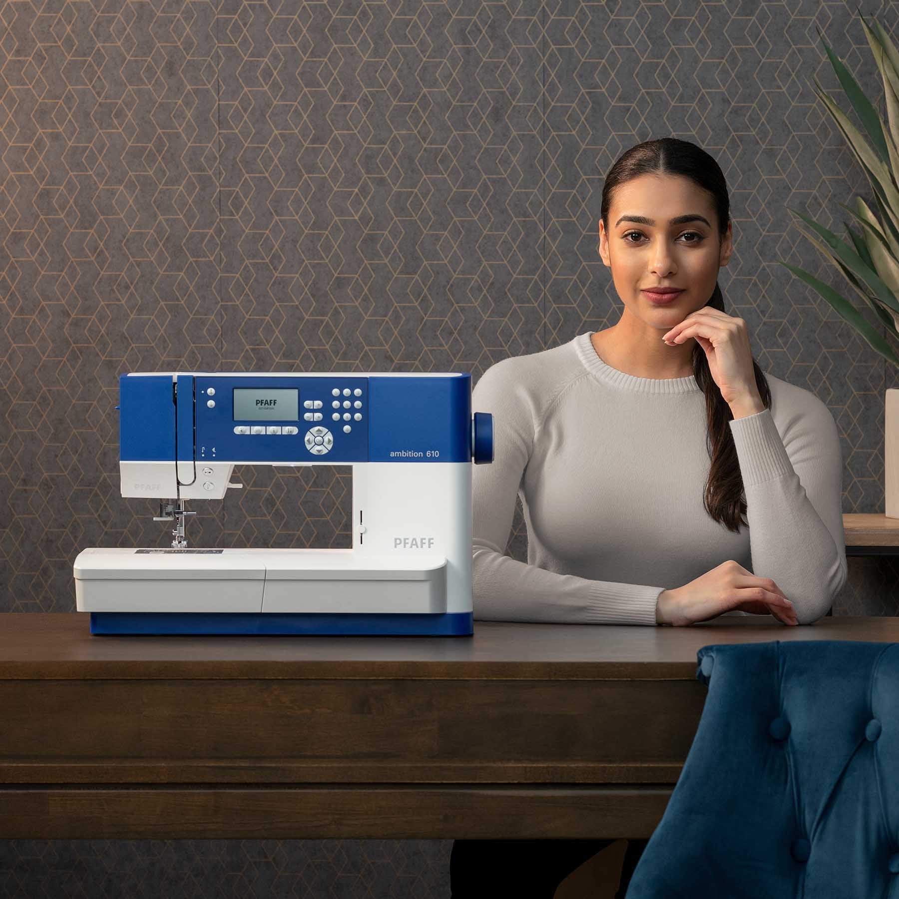 Pfaff Ambition 610 Blue Sewing Machine - Computerized Quilting & Crafting Machine for Home Use, Perfect for Dressmaking, DIY Projects & Fabric Crafts