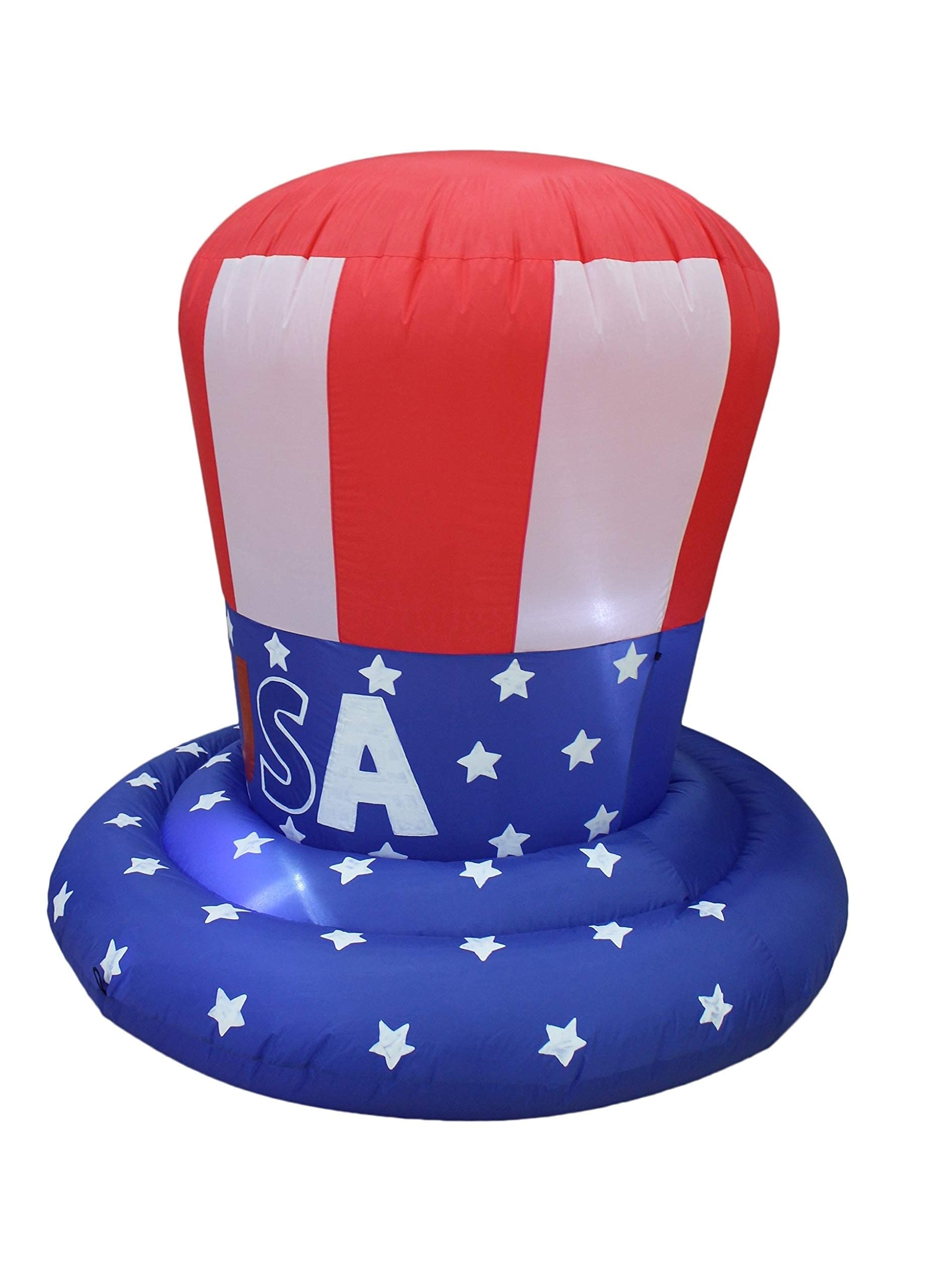 6ft Happy Birthday Inflatable Cake with Candles & 4ft Inflatable American Flag Uncle Sam Hat with Lights - Patriotic Party Decorations Bundle for Outdoor Celebrations, Backyard BBQs, and Independence Day Events