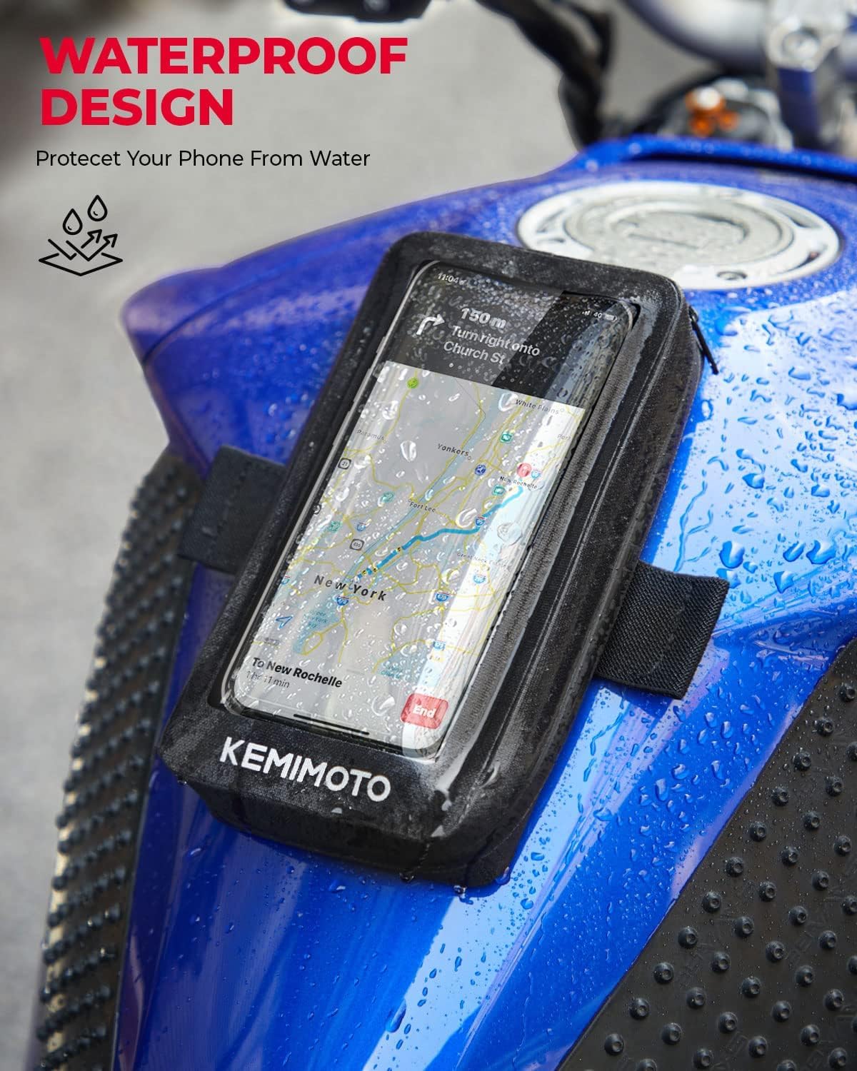 **KEMIMOTO Motorcycle Waterproof Tank Bag - 8 Strong Magnetic Snaps, Touchscreen-Compatible Phone Pouch (Fits Up to 6.5 Inch) - Ideal for Adventure Riding & Commuting**