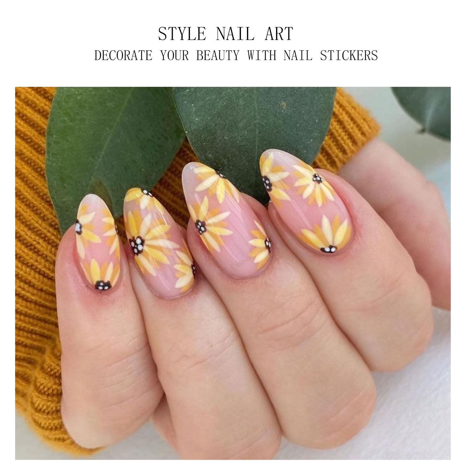 JMEOWIO Sunflower Daisy Semi-Cured Gel Nail Strips - UV/LED Curable Nail Stickers for Nail Art Designs | Perfect for DIY Manicures, Salon Nail Decorations & Special Occasions