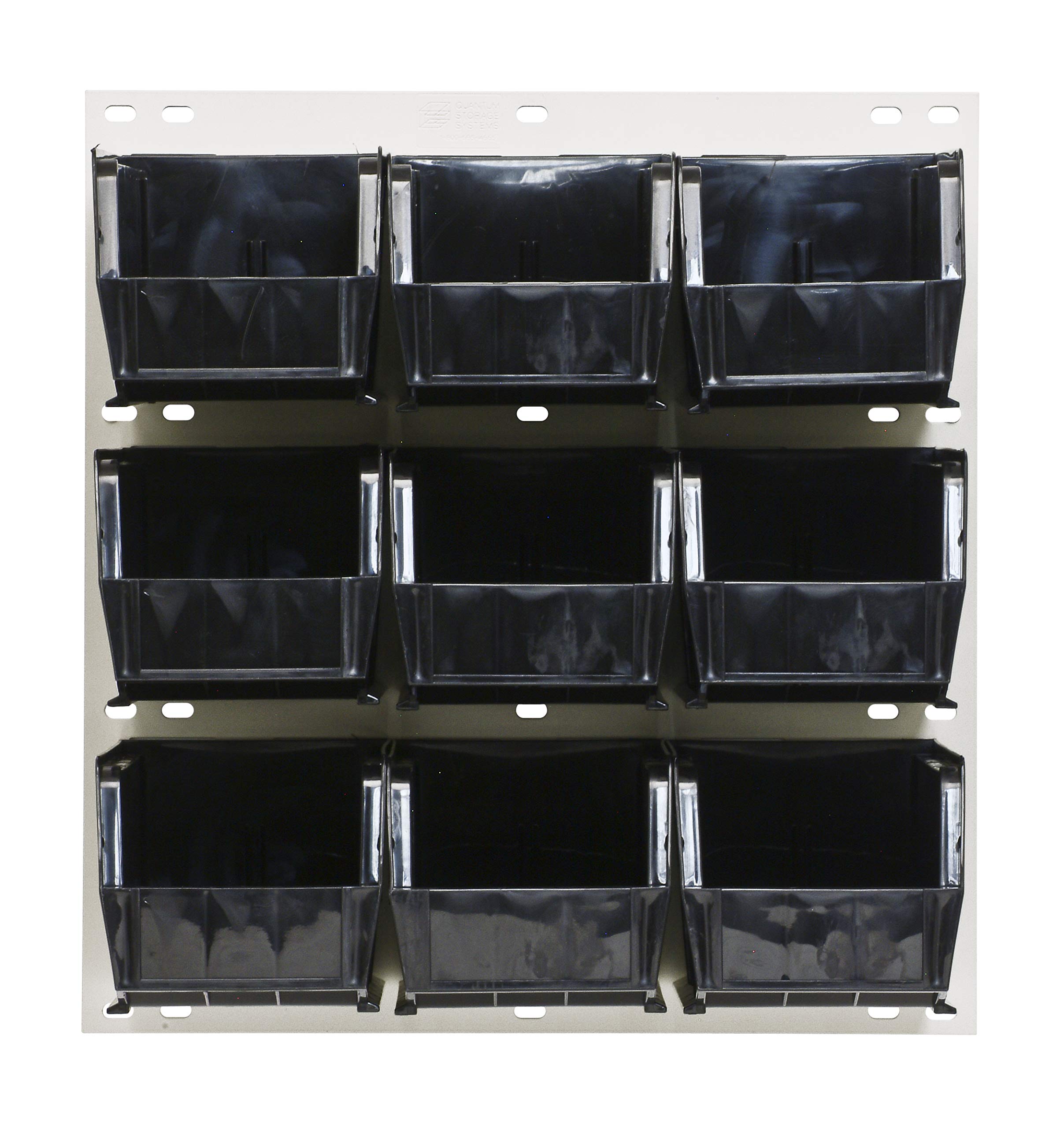 Quantum Storage Systems QLP-1819HC-230-9BK 18x19 Inch Oyster White Louvered Panel Storage System with Bins - Black Organizer for Garage, Closet & Office Organization