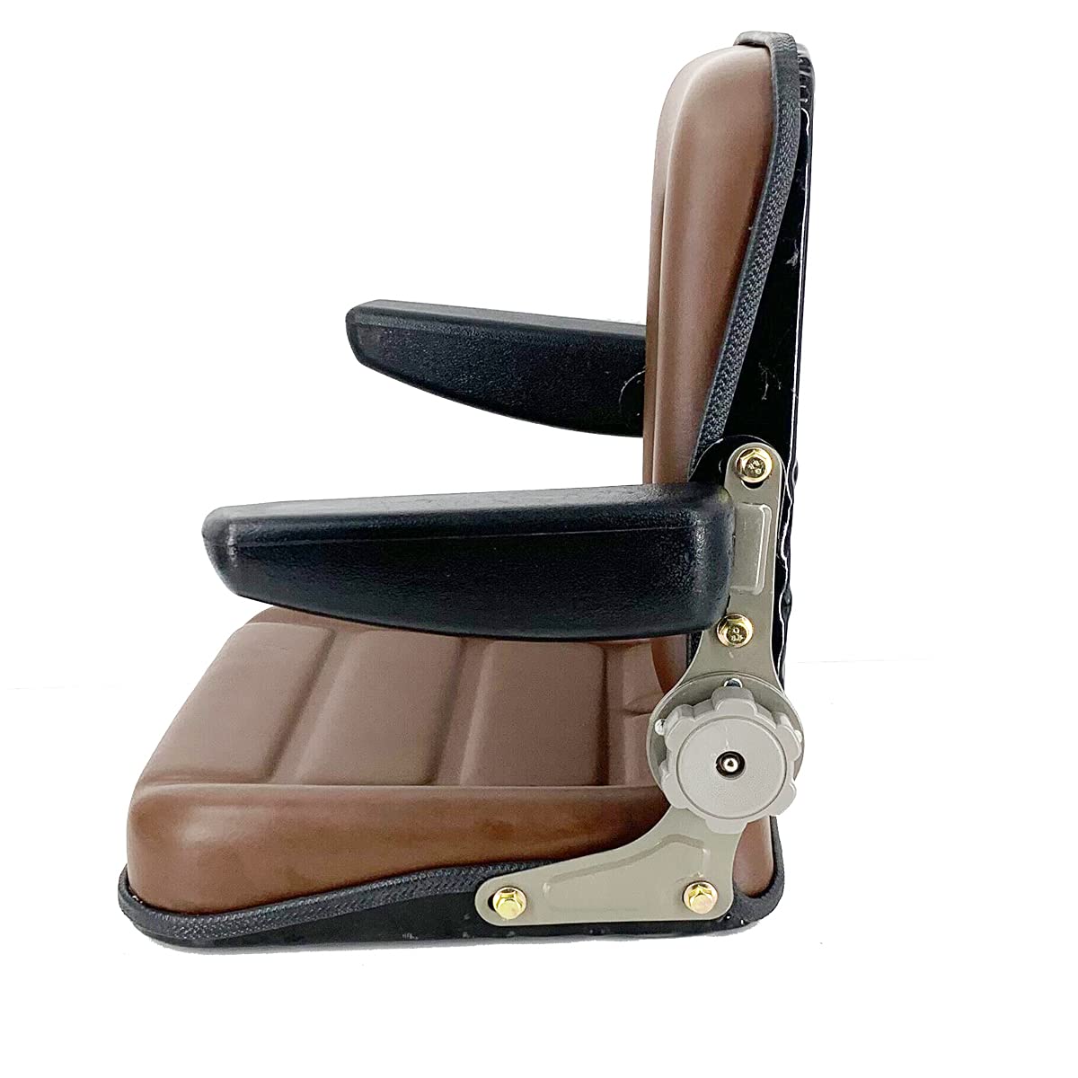 Universal Forklift Seat Replacement - Adjustable Brown Tractor Seat with PVC Cover, Foldable Design & Armrests | Fits Forklifts, Tractors, Skid Steers | Perfect for Construction, Farming & Industrial Equipment Comfort