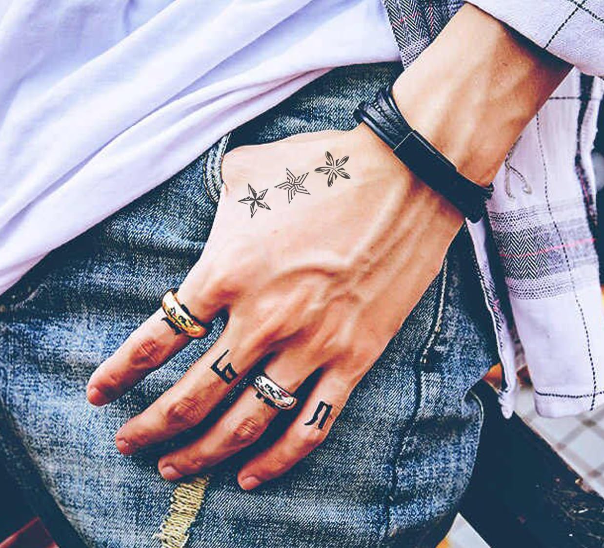 Waterproof Temporary Tattoo Stickers for Men & Women - 3D Realistic Flowers, Butterflies, Stars, Wolves & Armband Designs (21x15cm) - Perfect for Parties, Halloween, Cosplay & Body Art