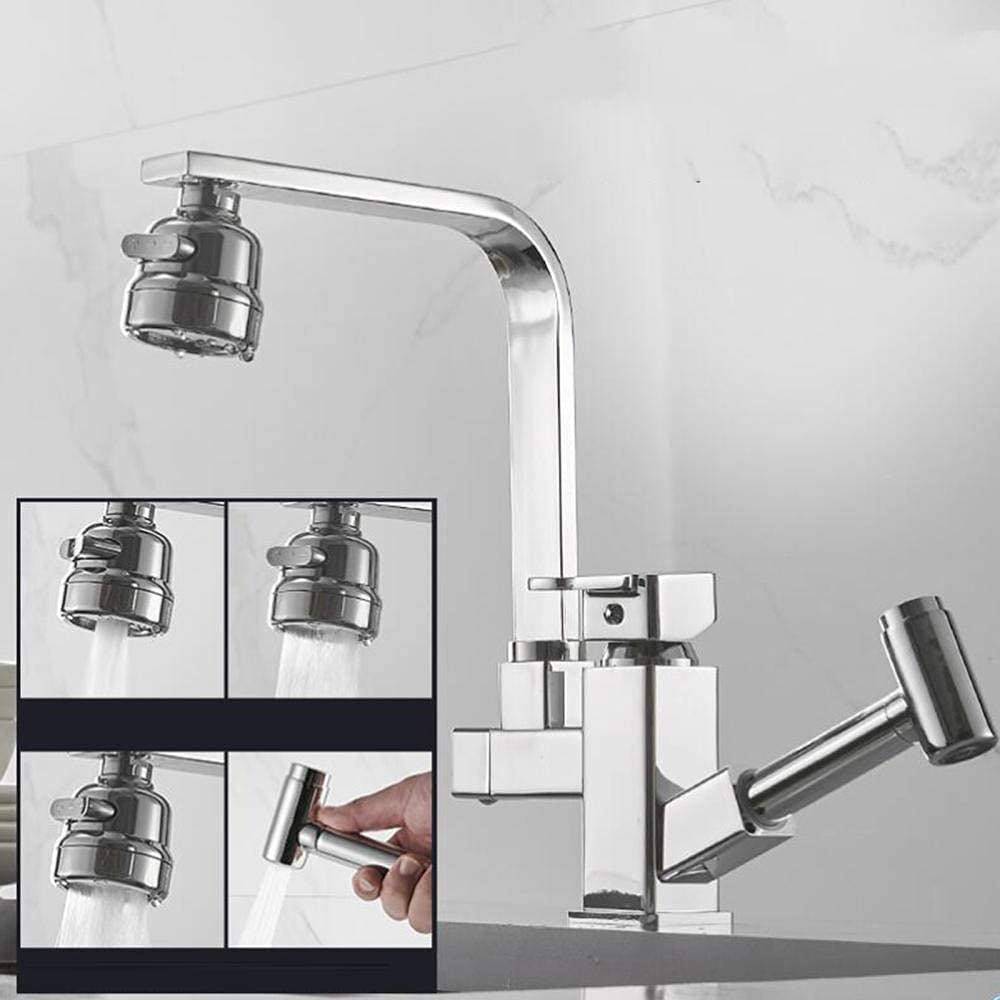 Brass Pull-Out Kitchen Faucet with Spray Gun - 360° Swivel, Hot & Cold Water Mixer Tap, Telescopic Design, Multi-Function for Modern Kitchen Sink - Perfect for Washing Dishes, Filling Pots & Cleaning Vegetables
