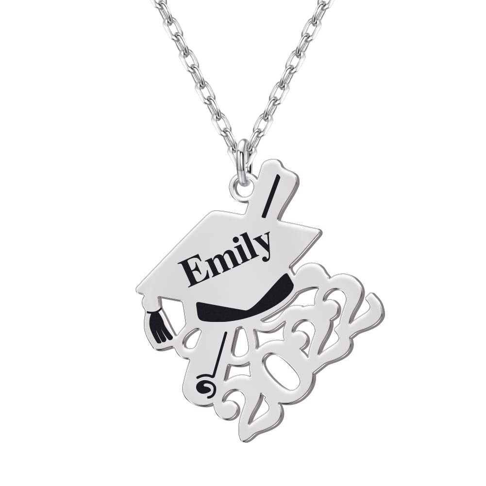 Lovecryst Personalized 2022 Graduation Necklace - Sterling Silver Custom Bachelor Cap Pendant with Engraved Name - Class of 2022 Jewelry Gift for Graduates - Perfect High School & College Graduation Gift for Her or Him - Ideal for Ceremonies, Parties & Yearbook Photos