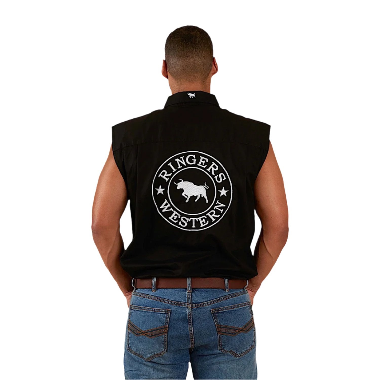 Ringers Western Men's Hawkeye Sleeveless Work Shirt - Black & White Plaid - Breathable Summer Workwear for Construction, Farming & Outdoor Activities