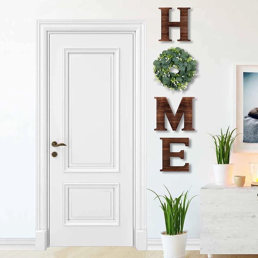 Rustic Wood Wall Decor with Eucalyptus Wreath - Farmhouse Style for Living Room & Kitchen