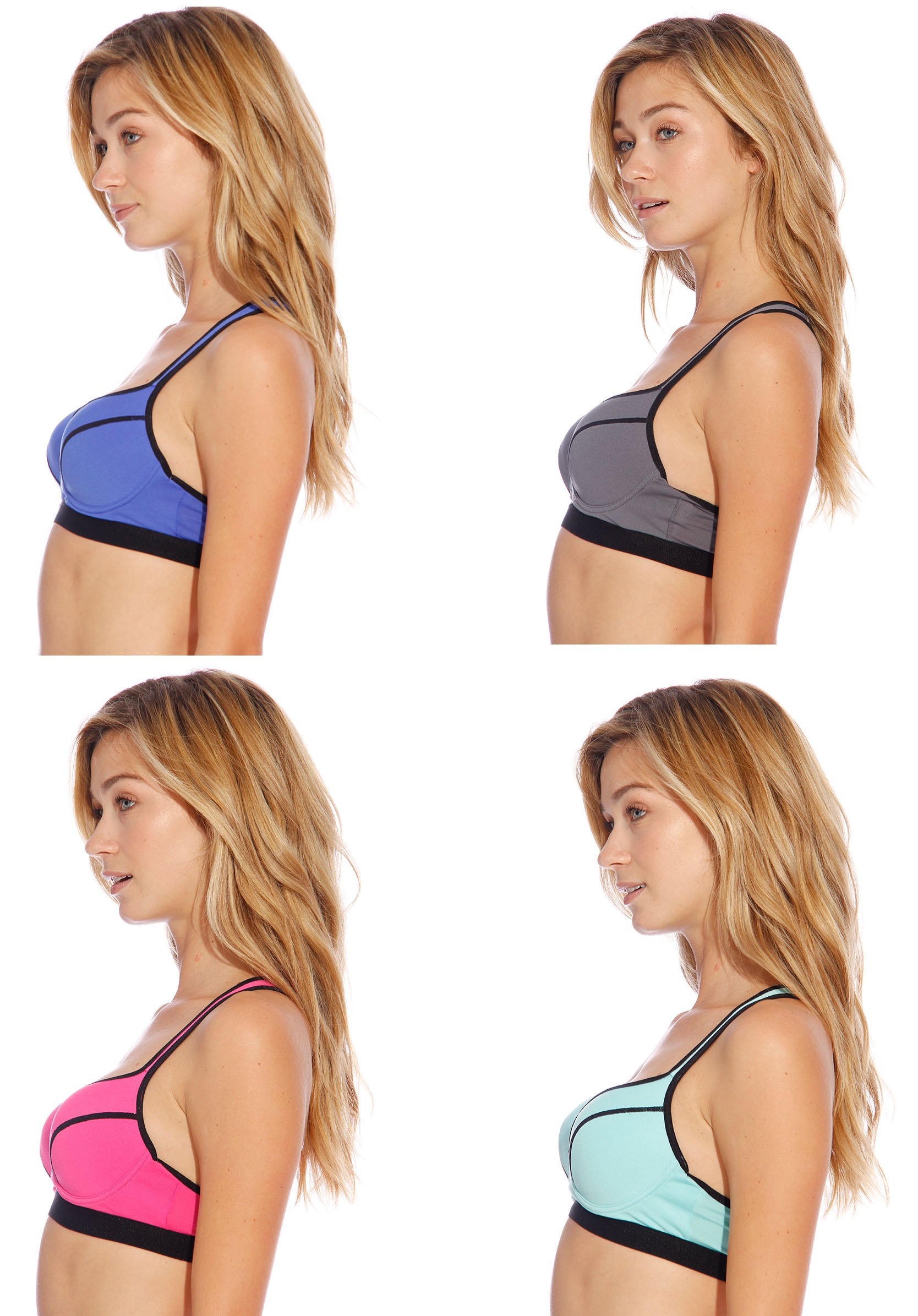 High Support Racerback Sports Bras for Women - 4 Pack - Moisture Wicking & Breathable for Running, Yoga, Gym Workouts