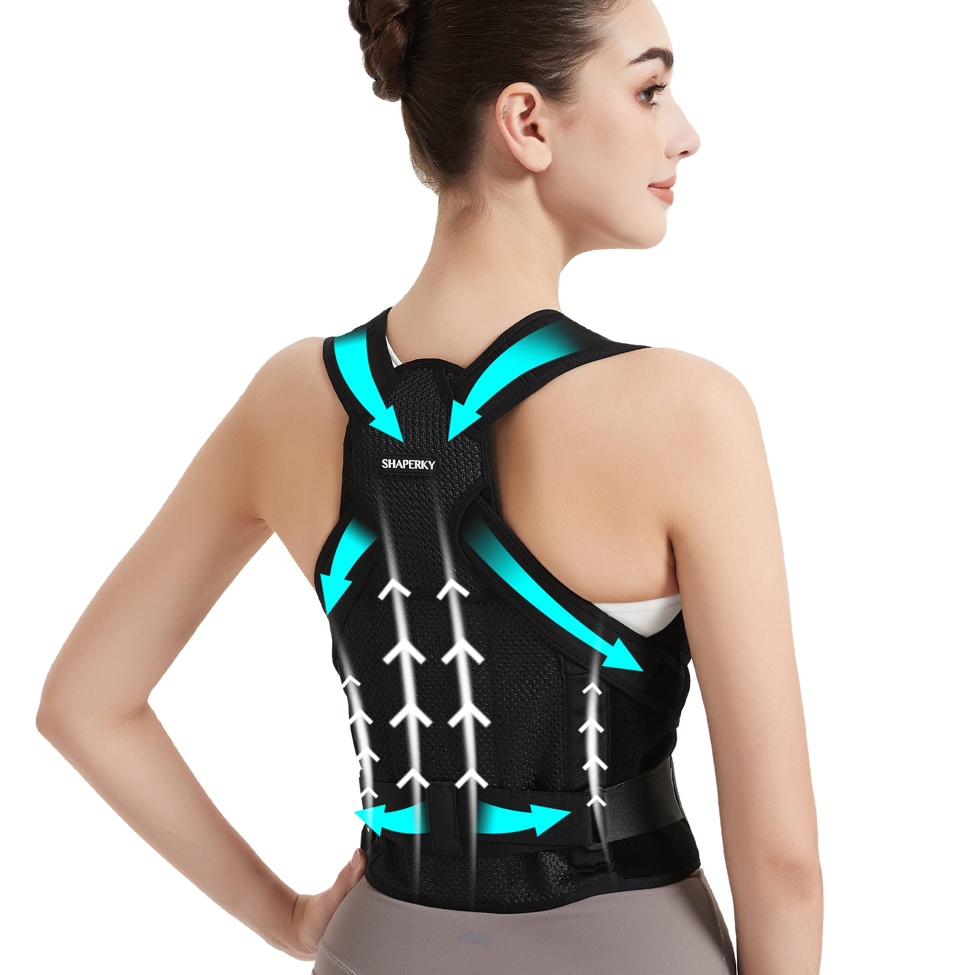 Posture Corrector for Women & Men - Adjustable Back Brace & Shoulder Straightener for Full Back Support (Black, Large) - Improve Posture for Office Work, Driving & Daily Activities