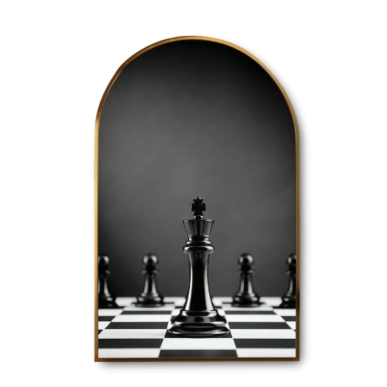 Premium Arch Leader Black Chess King vs Pawns Canvas Wall Art - Golden Framed Modern Giclee Painting for Home & Office Decor | Ready to Hang Chess Theme Wall Decor for Game Rooms & Living Spaces