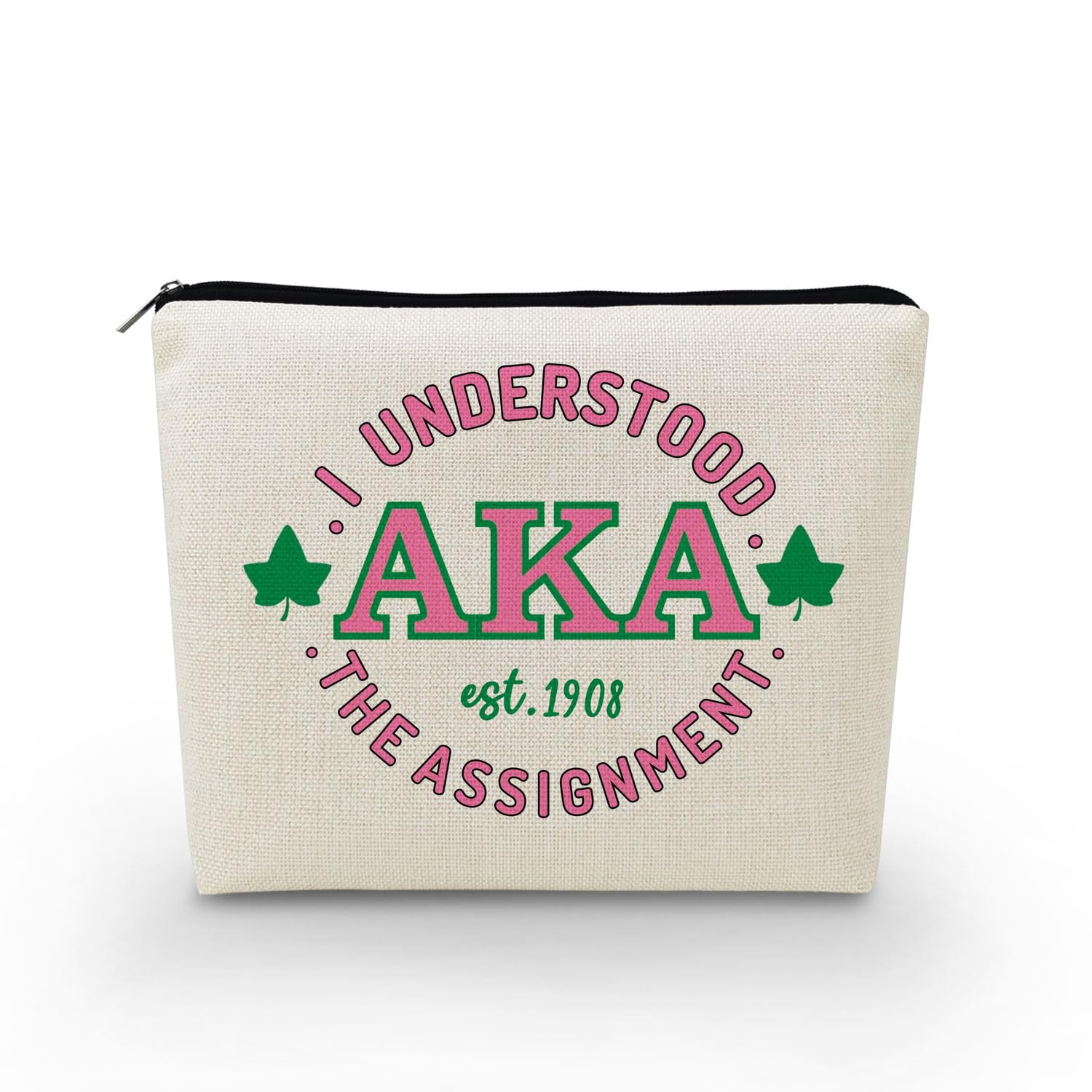 AKA Sorority Gifts - Pink & Green Greek Cosmetic Bag with Zipper | Makeup & Toiletry Pouch for Sorority Sisters | Perfect for College, Travel, and Dorm Organization