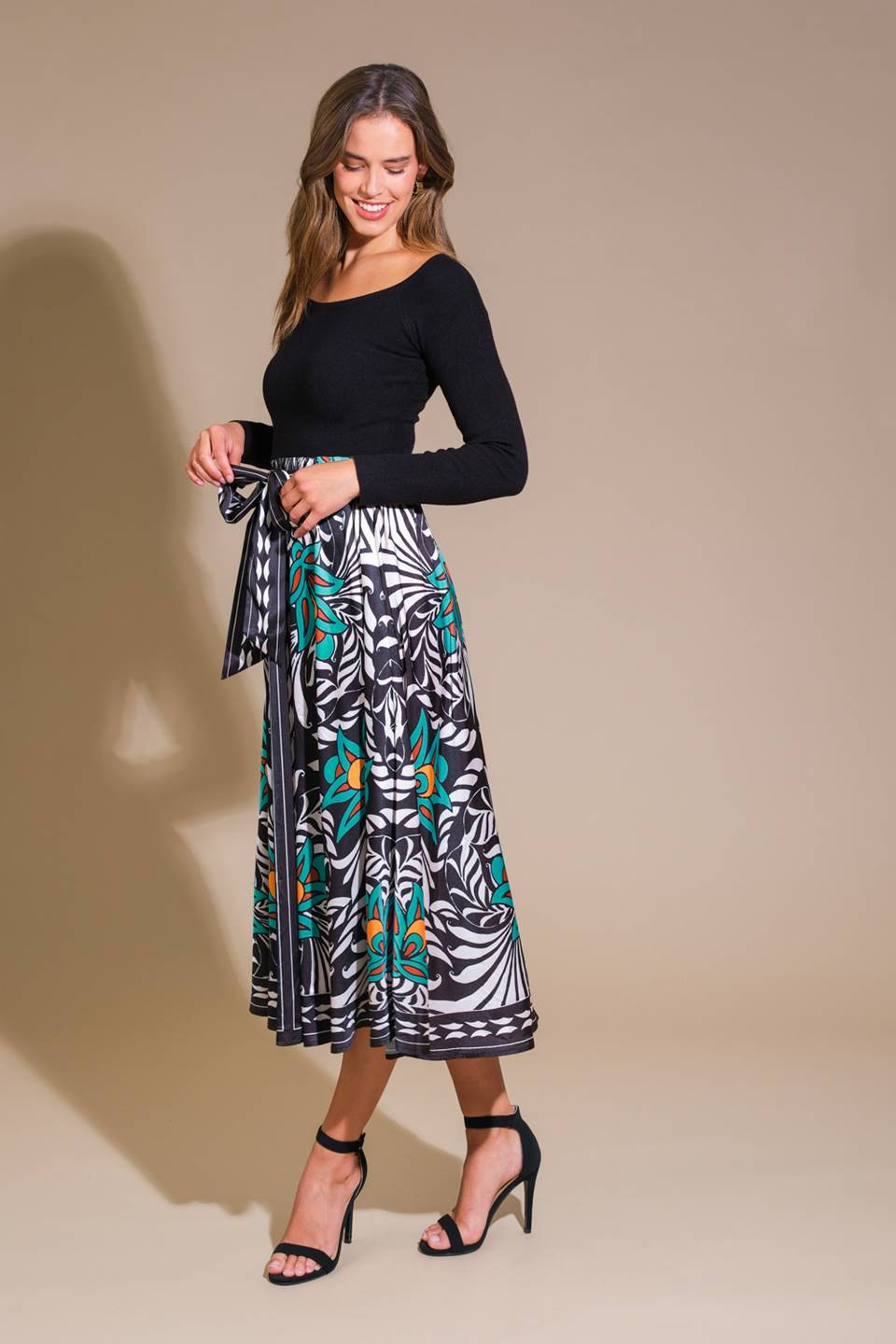 MELINA SWEATER & PRINT MIDI DRESS - Women's Knit Pullover and Floral Dress Set for Fall Winter Fashion | Perfect for Office, Date Night and Holiday Parties