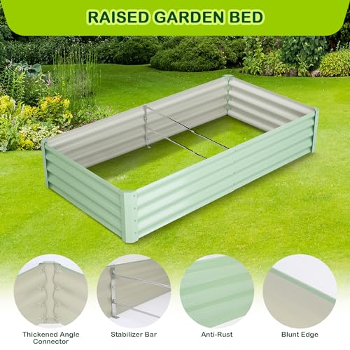 GARVEE 2 Pack 6' x 3' x 1' Galvanized Raised Garden Beds with Open Base & Safety Edge - Premium Quality Metal Planter Box for Outdoor Gardening, Vegetables, Flowers & Herbs - Includes Free Gardening Gloves (Green)