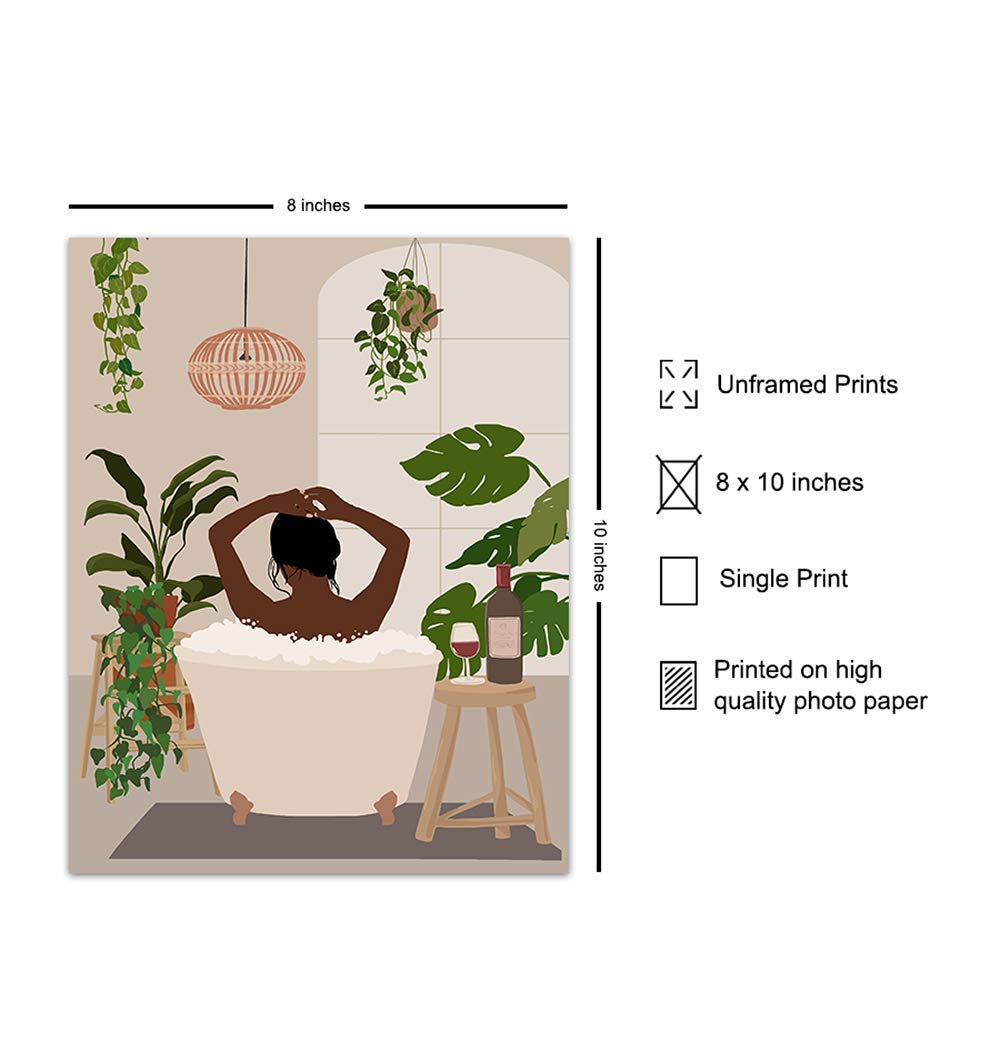 African American Woman Wall Art - Black Culture Bathroom Decor - Mid-Century Modern Black Women Prints - Latina Home Accessories for Living Room & Bathroom Decorating