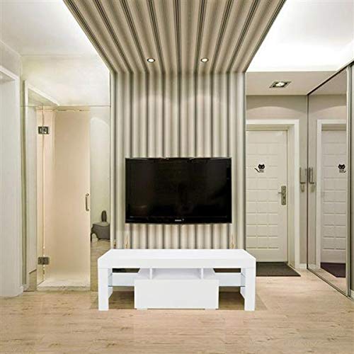 Modern TV Stand with LED Lights - Wooden Media Console with Storage Drawers & Shelves - Entertainment Center for Living Room, Bedroom - White - Perfect for Home Theater & Gaming Setups