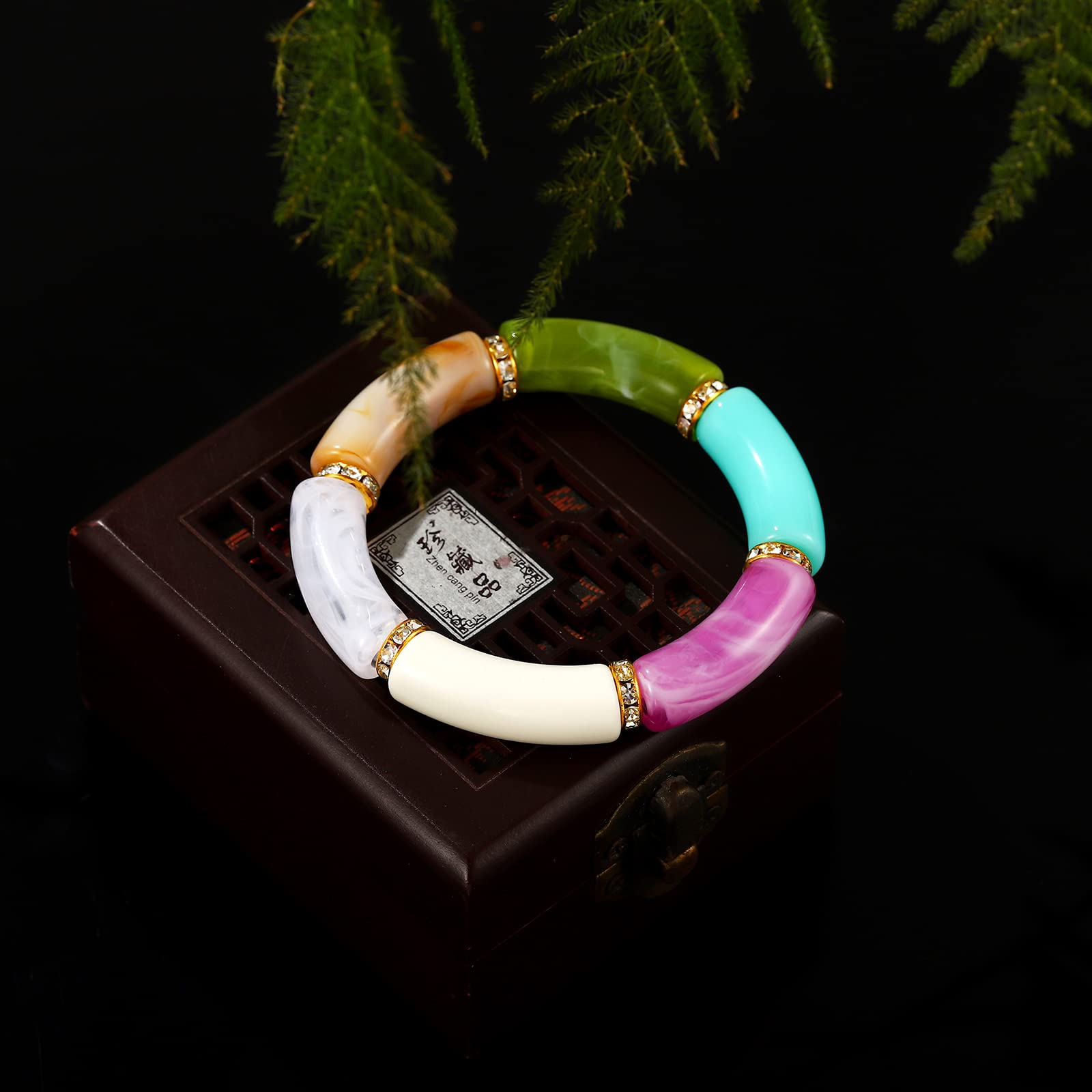 Chunky Gold Bamboo Tube Bracelet - Stretchable Acrylic Clear Beaded Bangle for Women | Stackable Friendship Bracelet Gift | Perfect for Boho Style, Layering & Everyday Wear