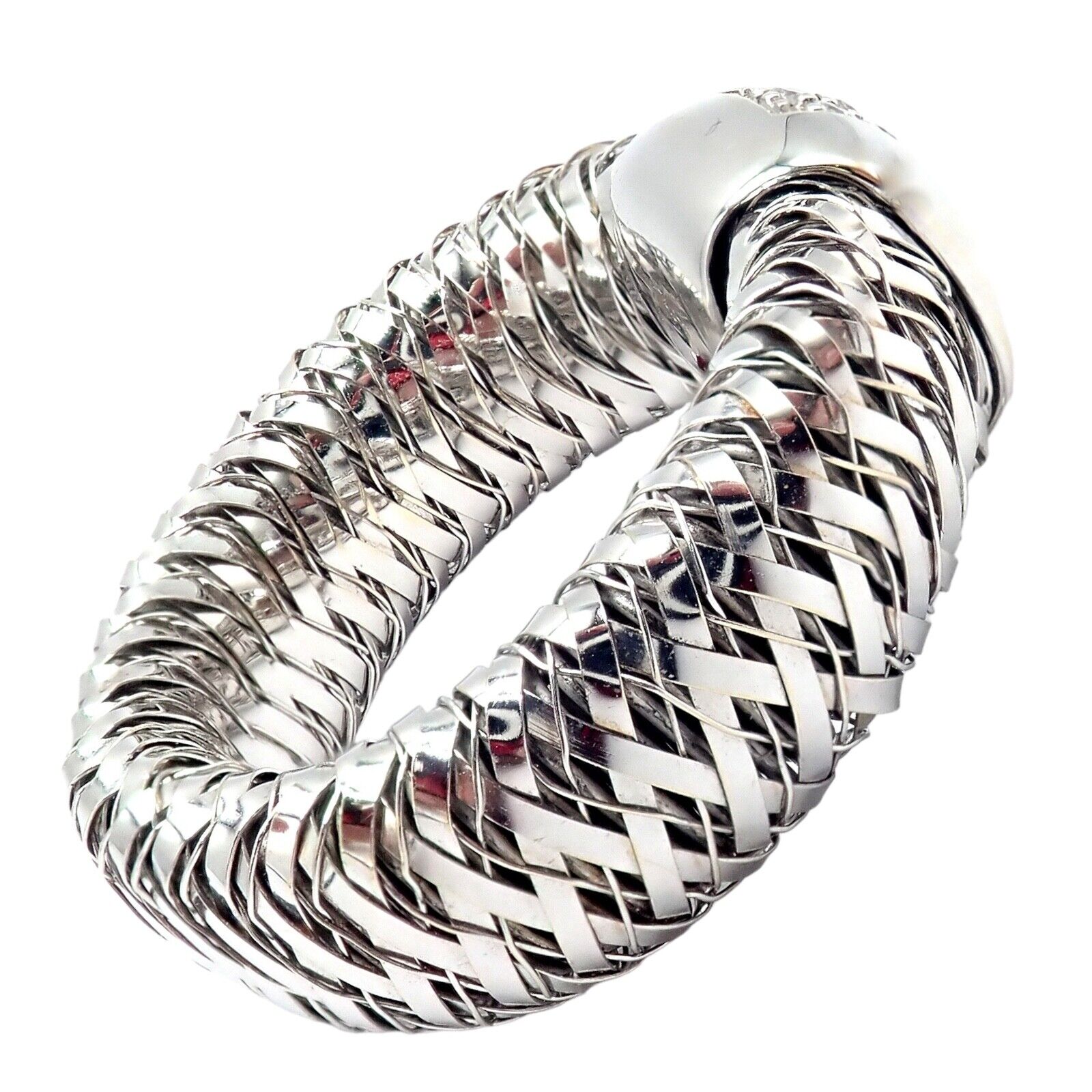 Authentic Roberto Coin Primavera 18K White Gold Diamond Flexible 10mm Ring - Elegant Jewelry for Weddings, Anniversaries & Special Occasions