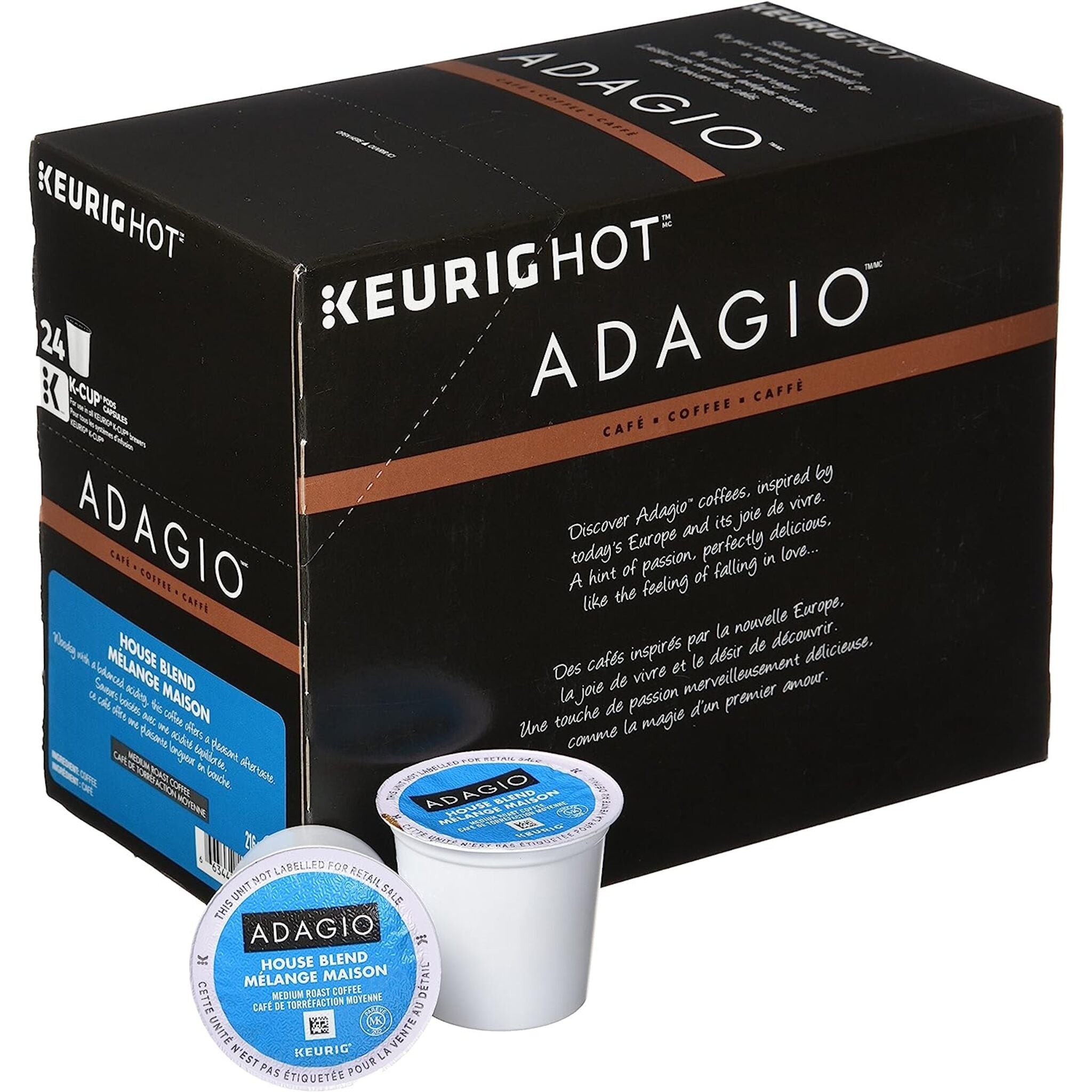Adagio House Blend Medium Roast Single Serve Coffee Pods - 24 K-Cups (Pack of 4) | Compatible with Keurig Brewers | Perfect for Home & Office Use
