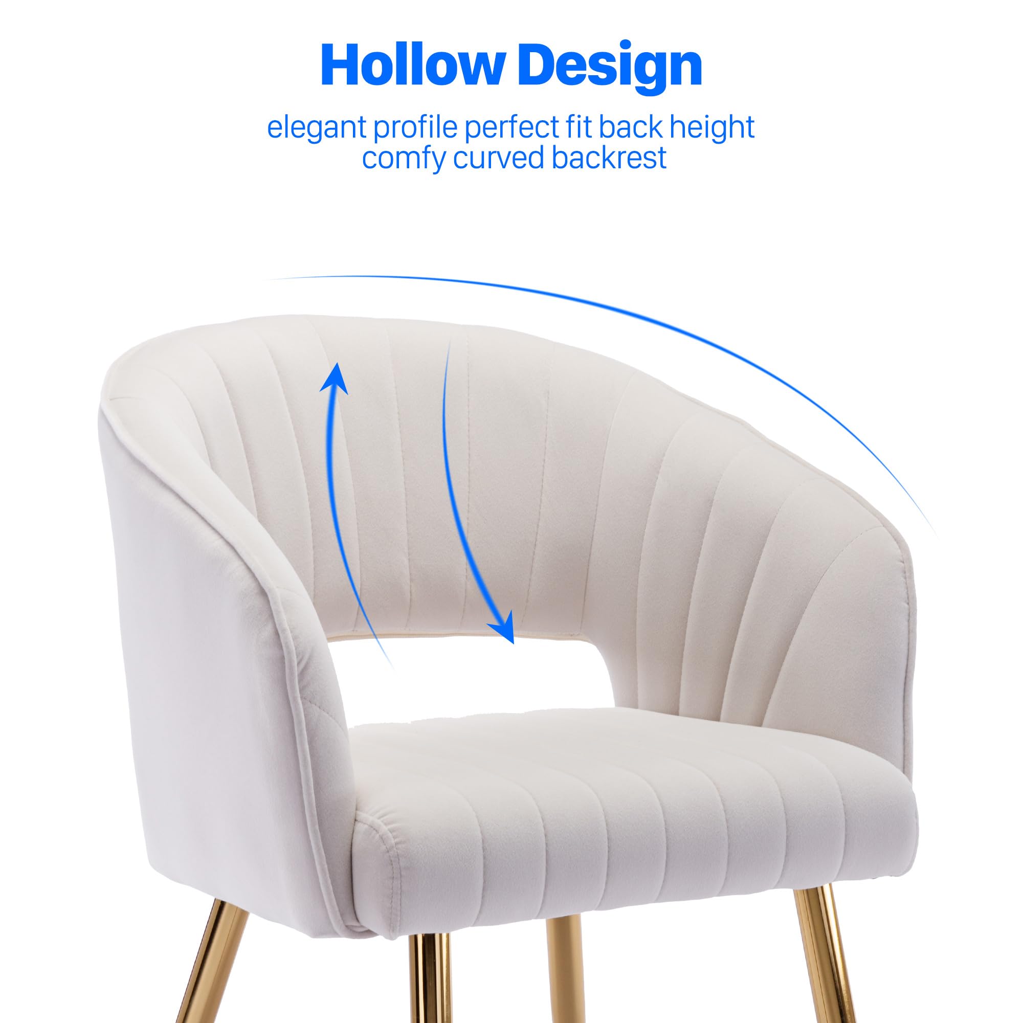 Velvet Tufted Desk Chair with Gold Legs - Ergonomic Home Office Chair for Women, Modern Upholstered Accent Armchair for Study, Computer Work & Living Room - Cream Velvet Seat (Perfect for Home Office, Study Nook & Cozy Reading Corner)