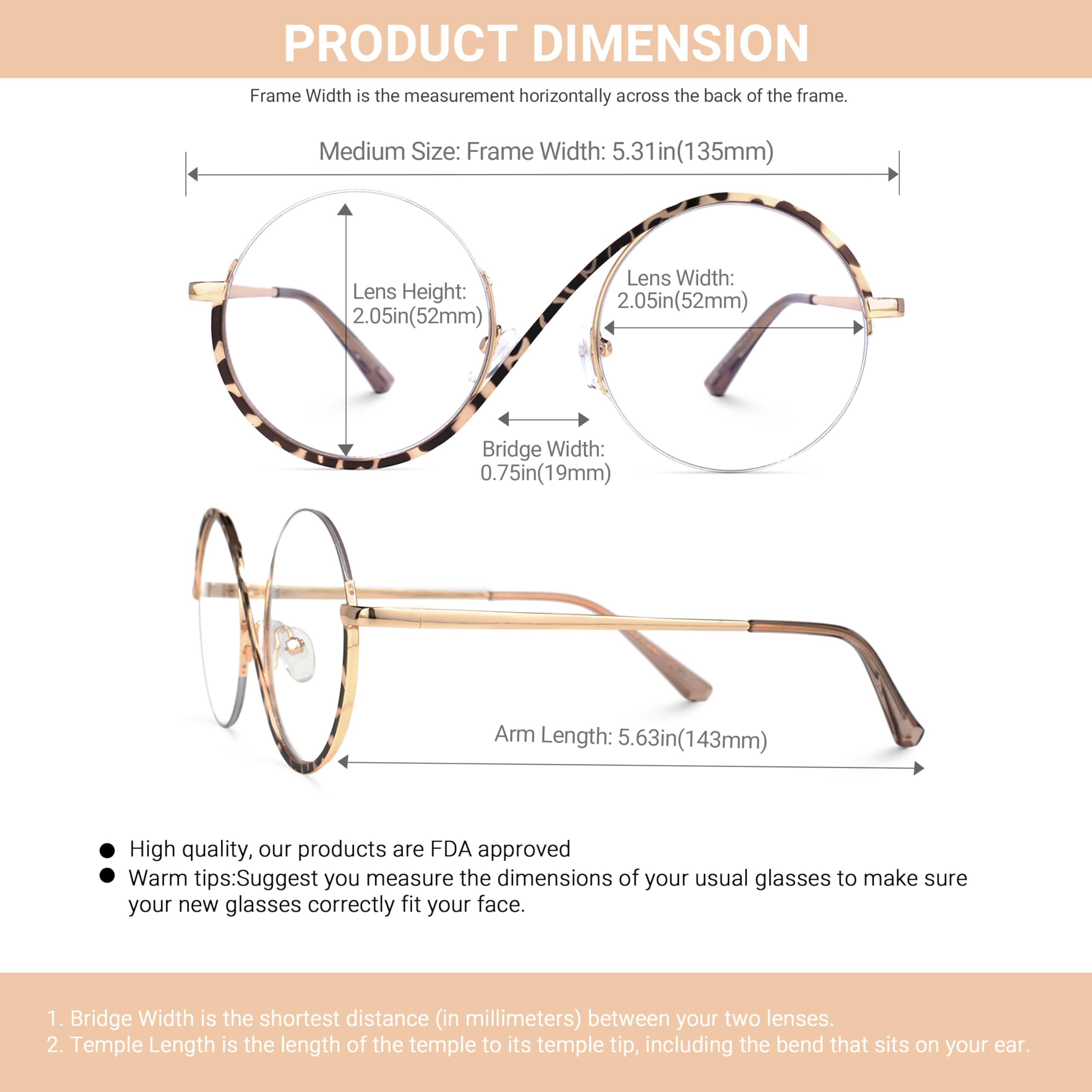 VOOGLAM Women's Round Clear Lens Glasses - Stylish & Lightweight Eyewear for Reading, Driving, and Everyday Fashion