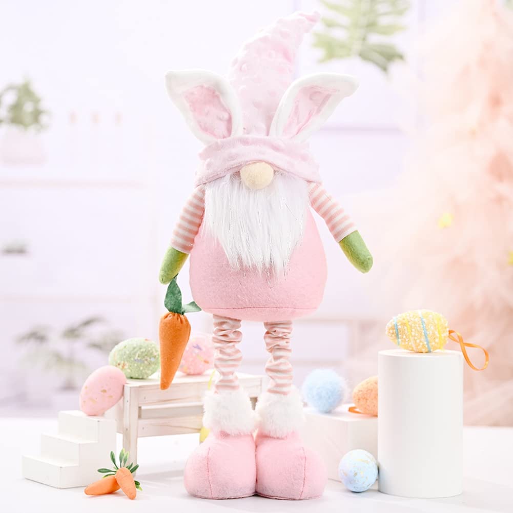 Novobey Easter Bunny Gnome Decor - Handmade Faceless Plush Doll with Adjustable Legs, Cute Spring Gnome Figurine for Easter Basket Stuffers, Home Decor, Party & Gift Giving (Easter, Spring Season)