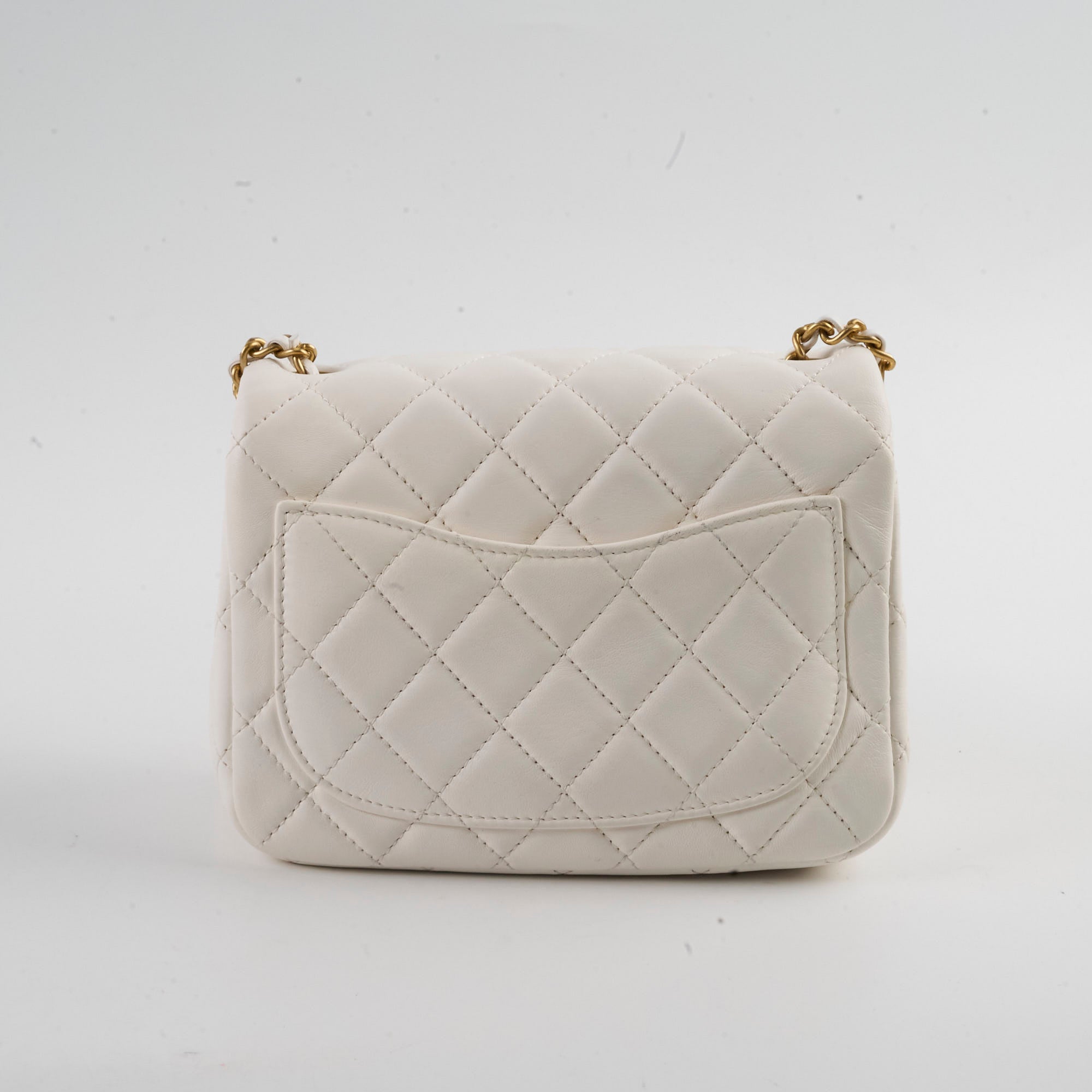 Chanel Mini Square Lambskin Pearl Crush White Bag | Luxury Designer Handbag for Women | Perfect for Evening Parties, Weddings & Special Occasions