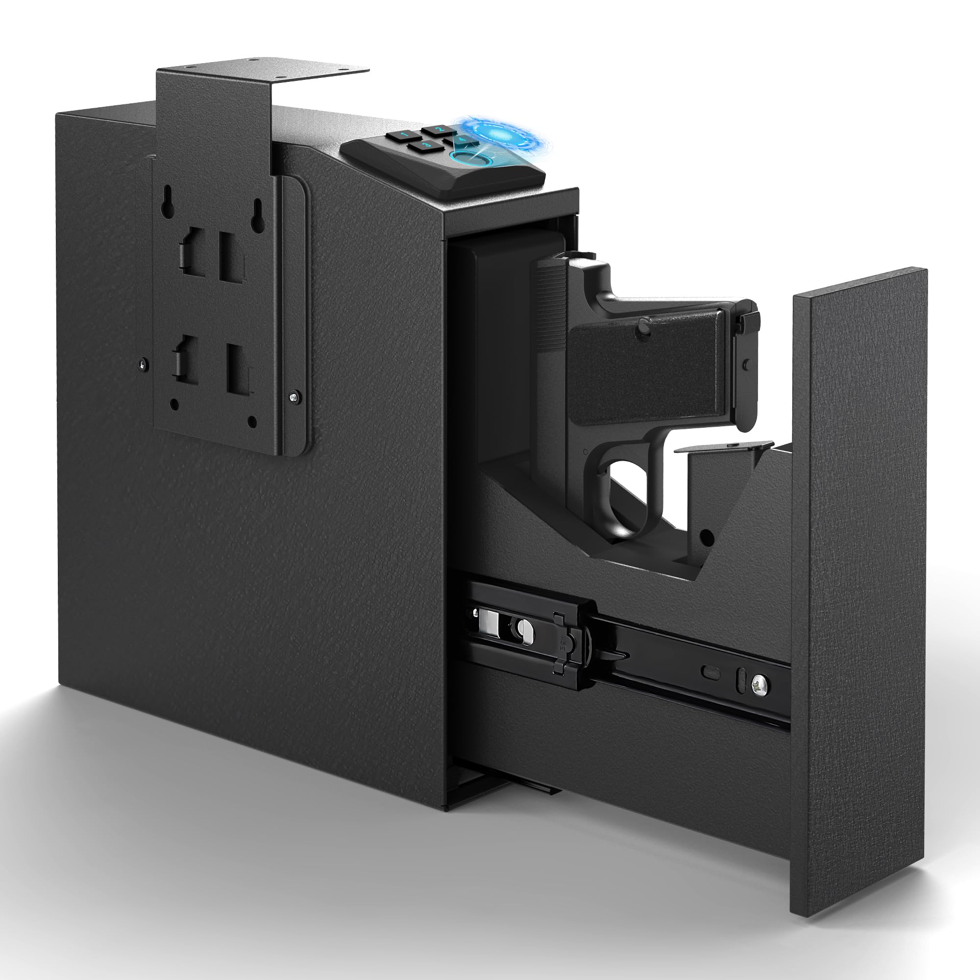 Quick Access Biometric Handgun Safe with LED Light & Silent Mode - Secure Pistol Storage for Nightstand & Bedside - Perfect for Home Defense & Emergency Protection