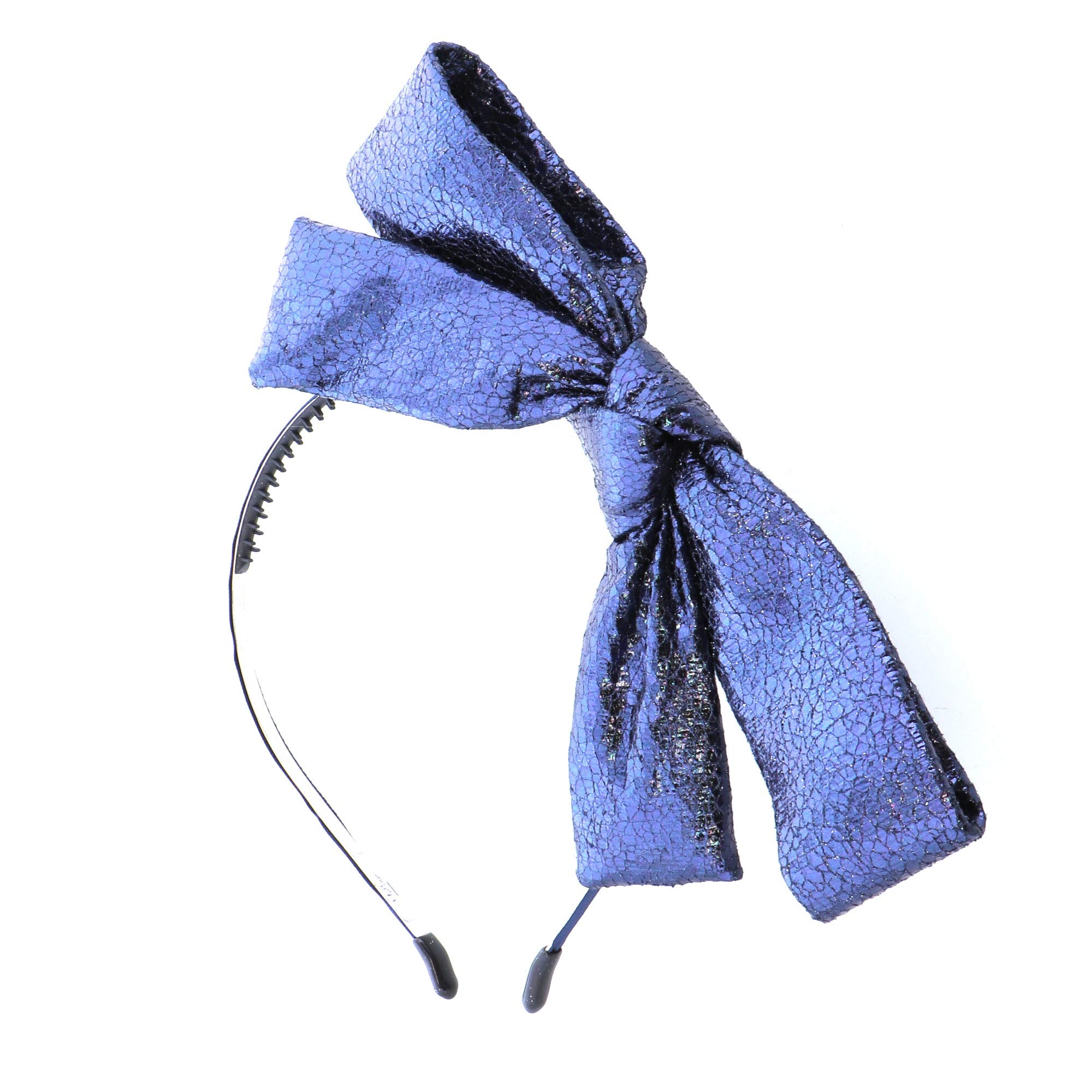Motique Metallic Pleather Wired Bow Headband for Women & Girls - Blue | Elegant Hair Accessory for Parties, Weddings & Special Occasions
