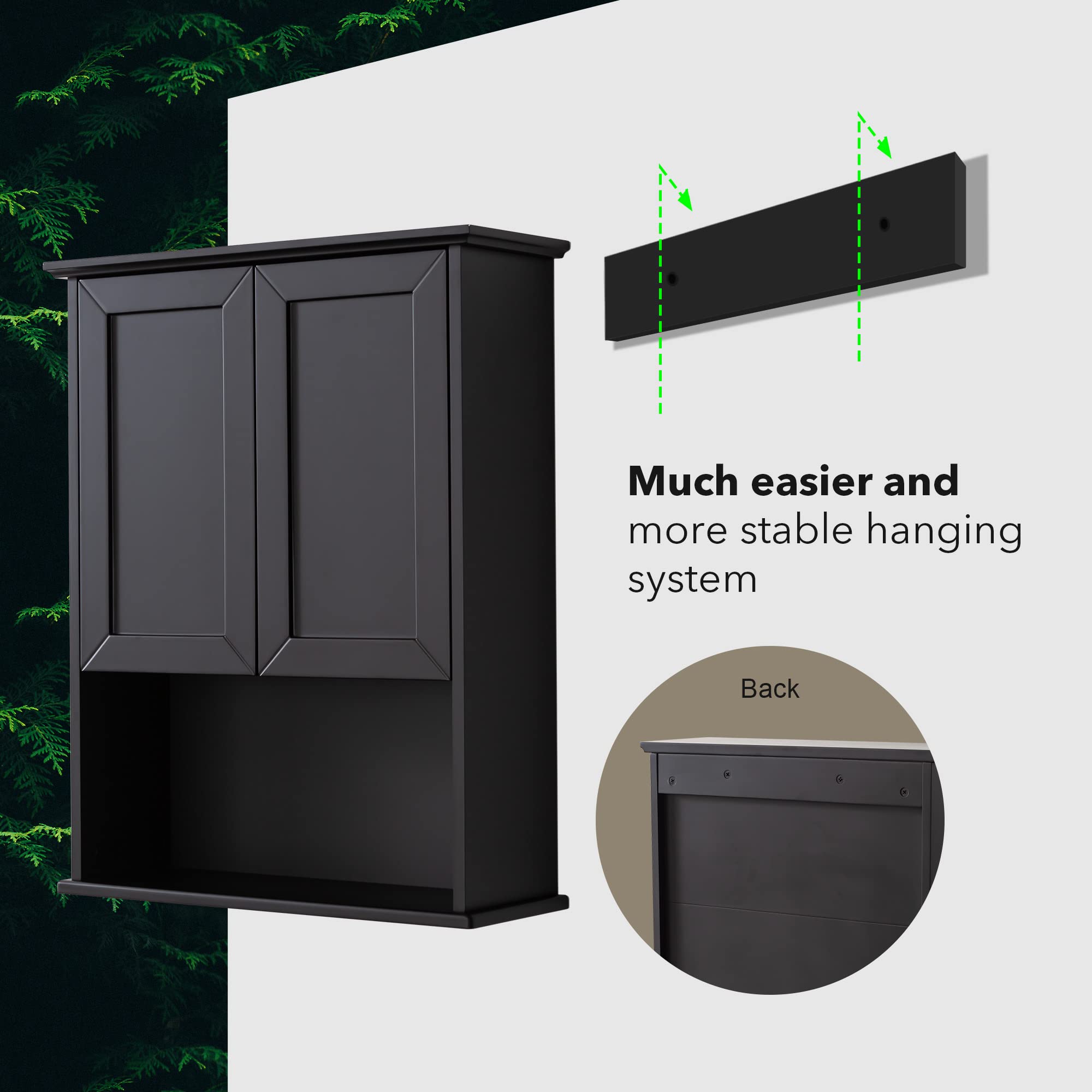 Black Wall Mounted Wood Medicine Cabinet for Bathroom - Over Toilet Storage with 2 Doors, Adjustable Shelf & Soft Hinge - Perfect for Small Bathroom Organization & Space Saving Storage