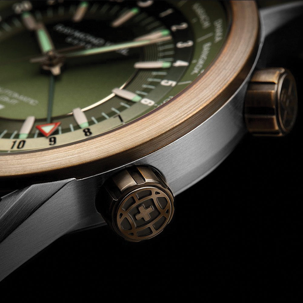 Freelancer GMT Worldtimer Watch 40.5mm Green Dial Leather Strap - Perfect for Business Travel & International Timekeeping