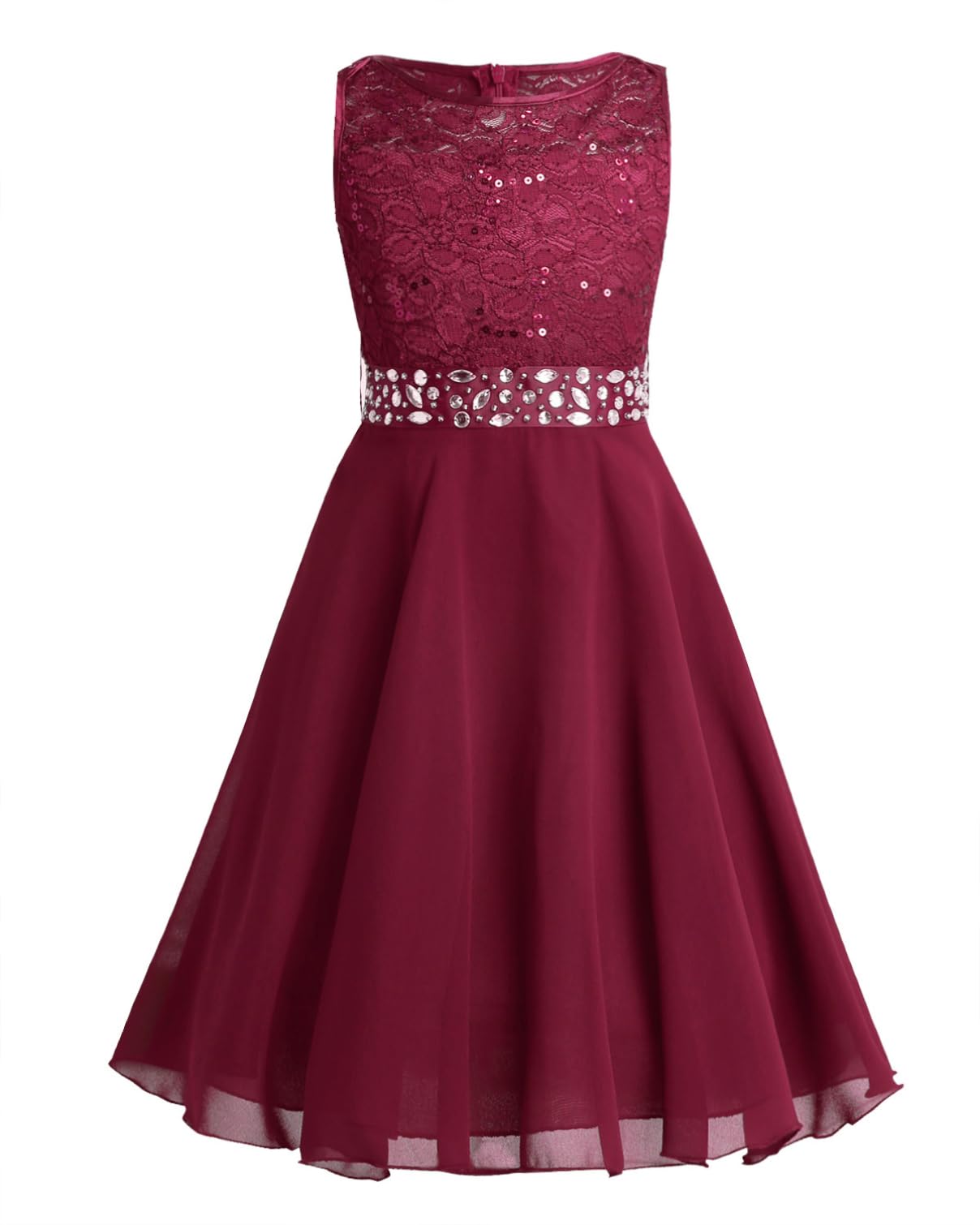 Girls Flower Girl Wedding Dress with Sequins & Lace - Sleeveless Chiffon Bridesmaid Gown for Pageant, Formal Evening Party & Special Occasions