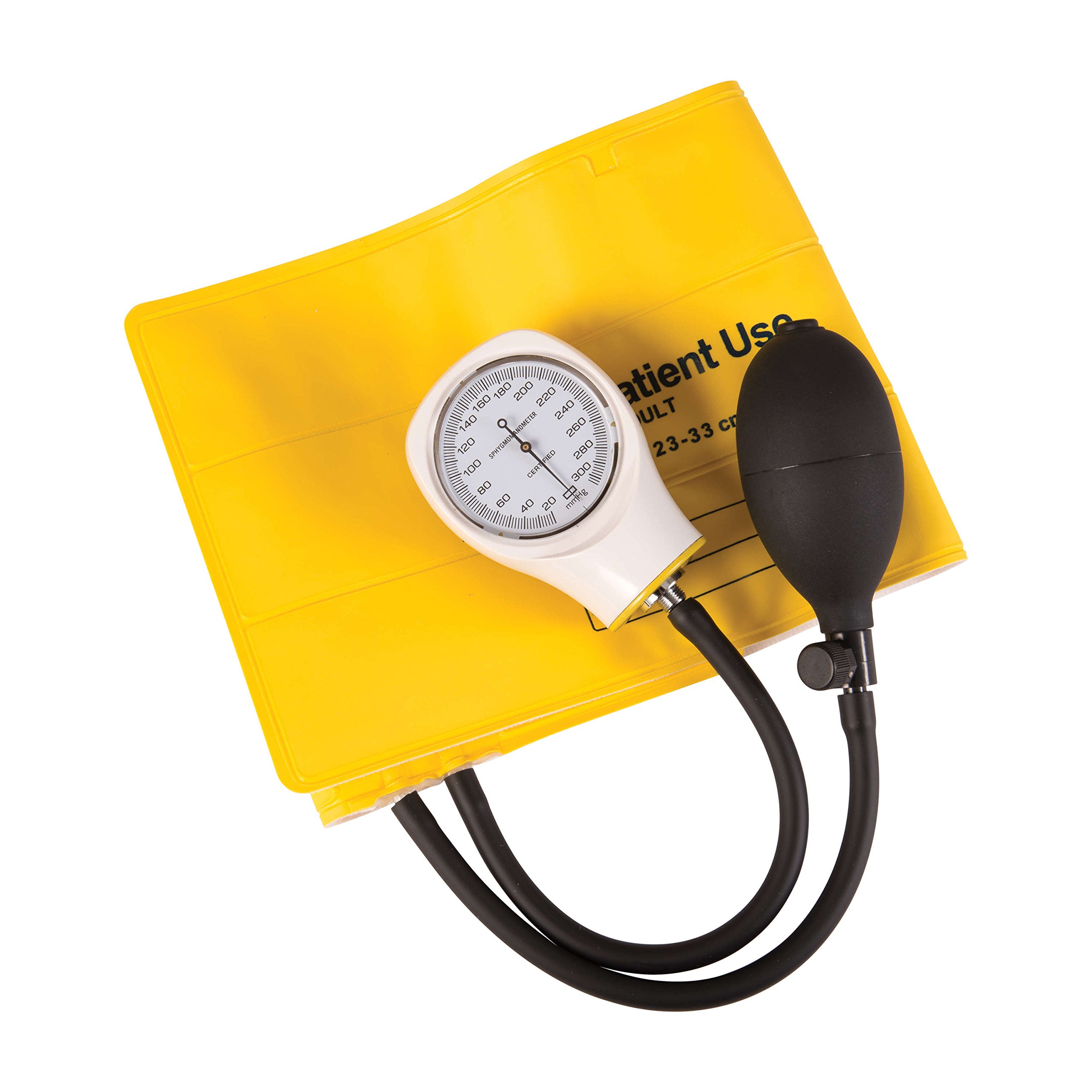 MABIS Disposable Arm Blood Pressure Cuff - Single Use Manual Sphygmomanometer for Adults (Box of 5, Yellow) | Ideal for Clinics, Hospitals & Home Health Monitoring