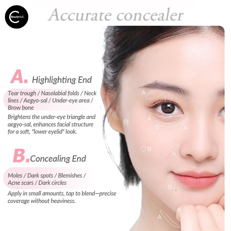 NOVO Dual Ended Highlighter & Concealer Pen - Creamy Makeup Stick for Face Contouring & Brightening - Perfect for Everyday Glam & Photo Shoots